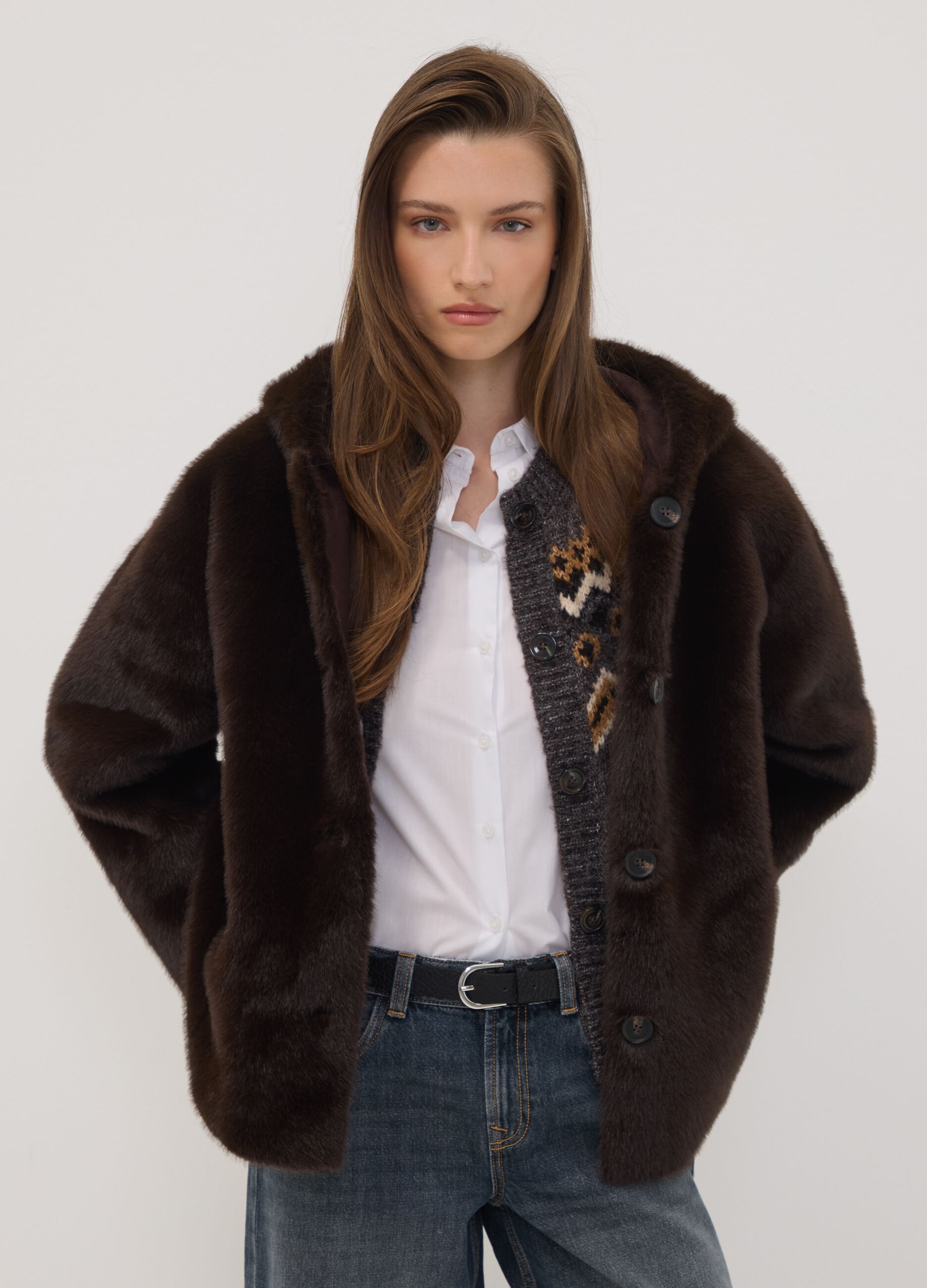 Brown regular-fit hooded jacket