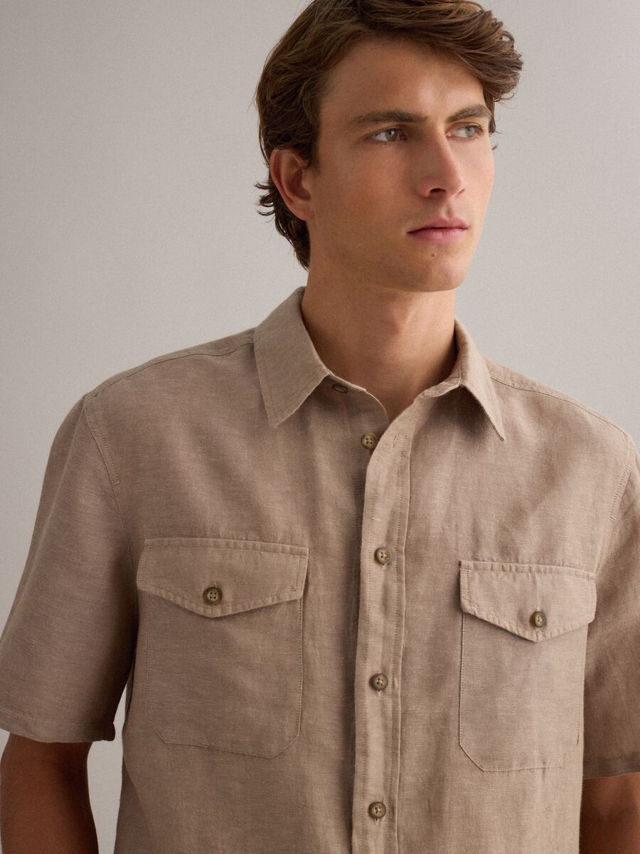 Beige Linen-Cotton Blend Regular Fit Shirt_2
