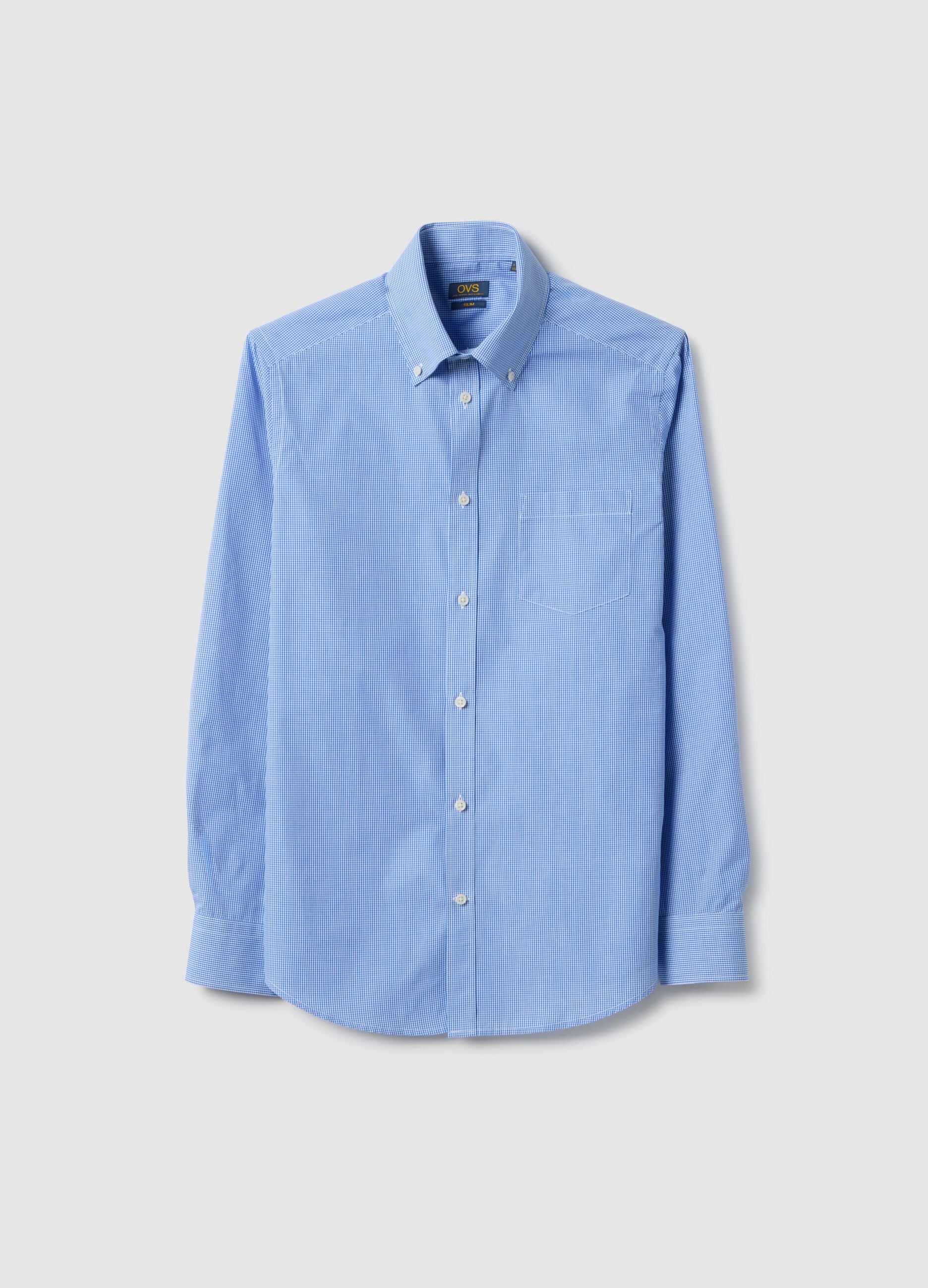Multicolour checked long-sleeve slim fit cotton blend shirt