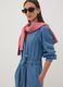 Blue pure cotton denim dress with deep V-neck regular fit_1