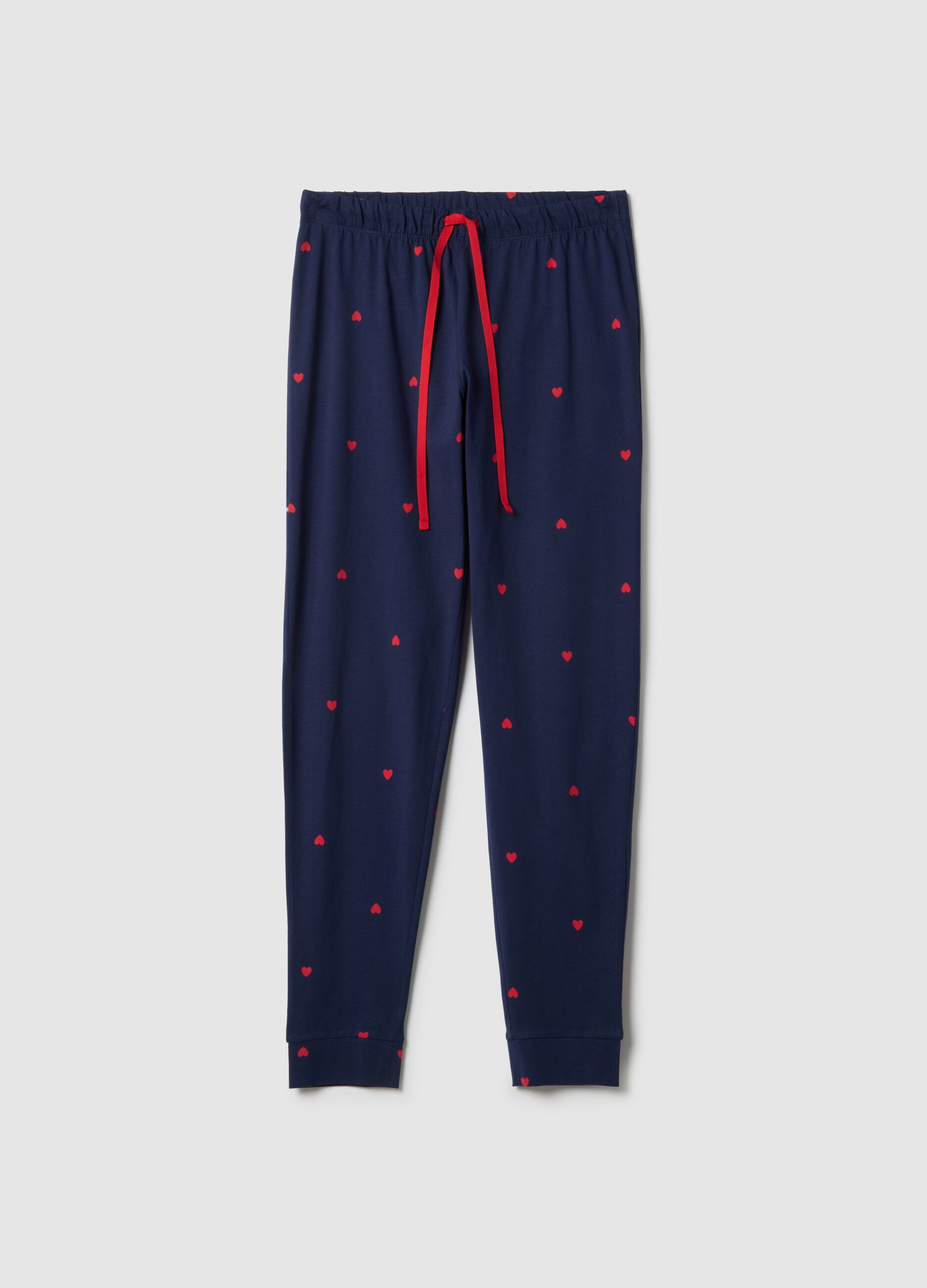 Blue pure cotton regular fit pyjama trousers with little hearts