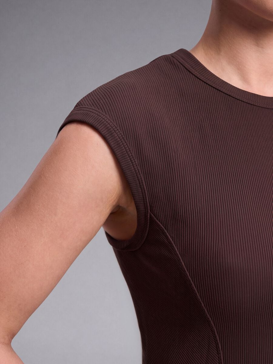 Brown fitted ribbed stretch-modal T-shirt ALTAVIA STUDIO_3