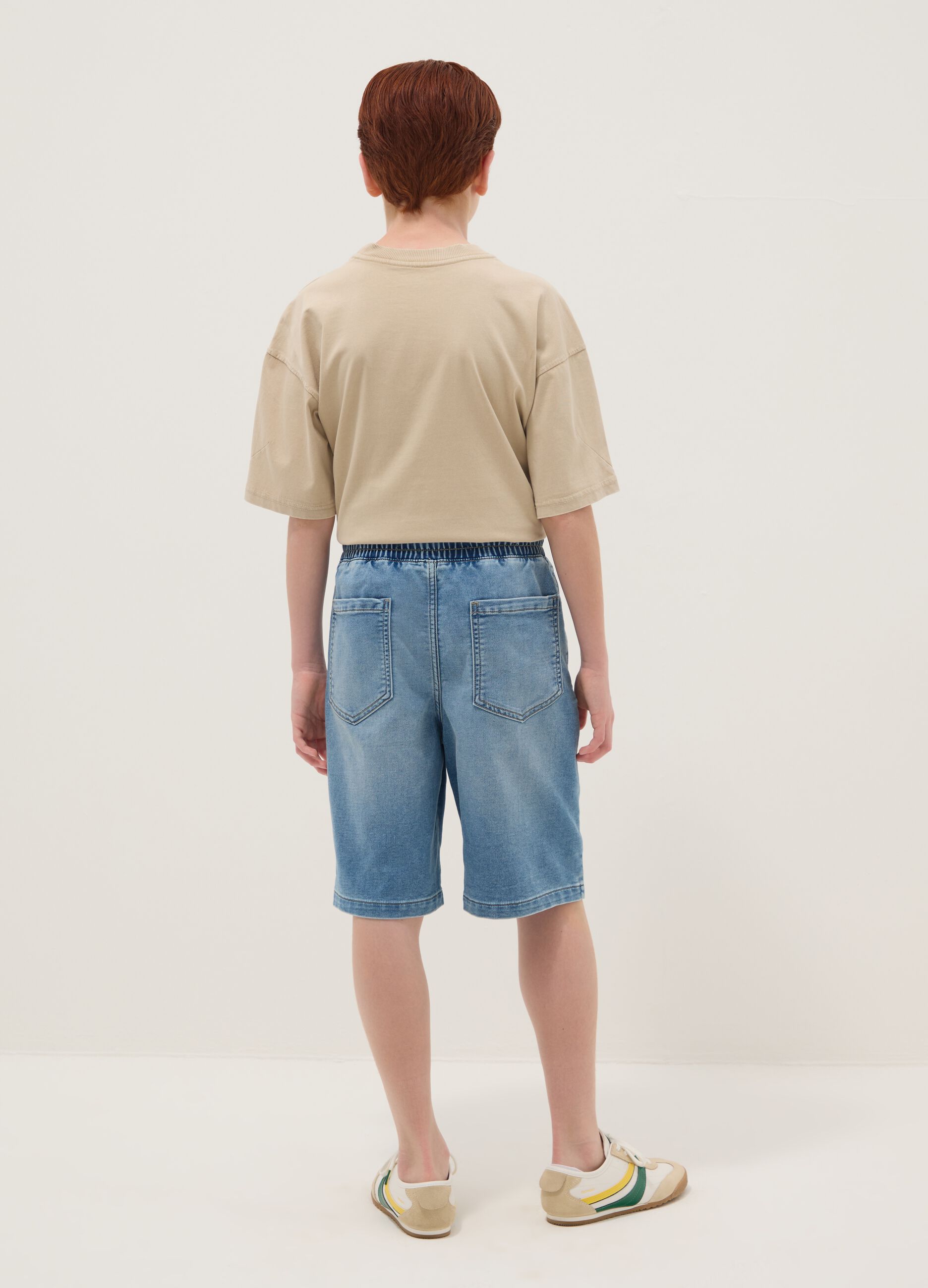 Light blue stretch cotton denim shorts