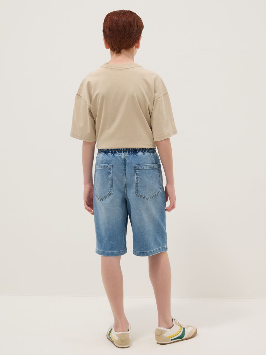 Light blue stretch cotton denim shorts_1