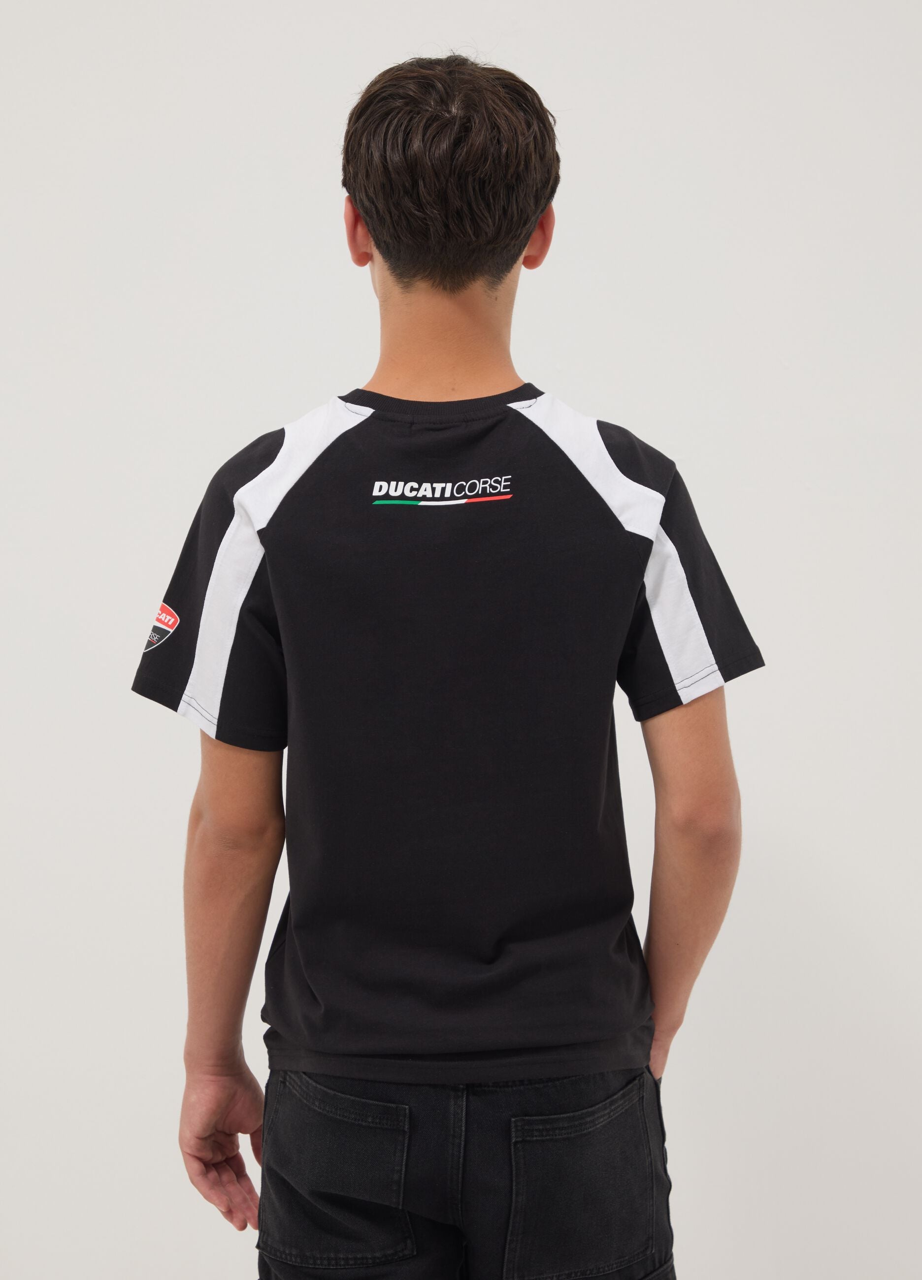Black short-sleeve cotton-blend T-shirt for boys, relaxed fit