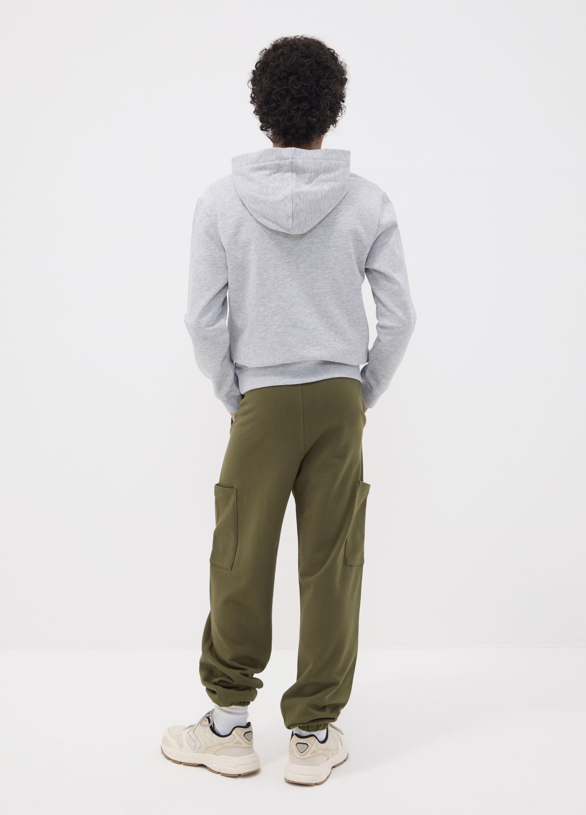 Green pure cotton relaxed cargo jogger trousers for boys