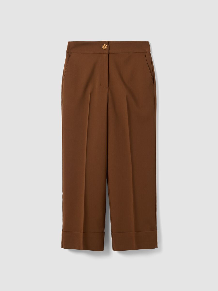 Brown stretch viscose formal trousers, straight fit_4