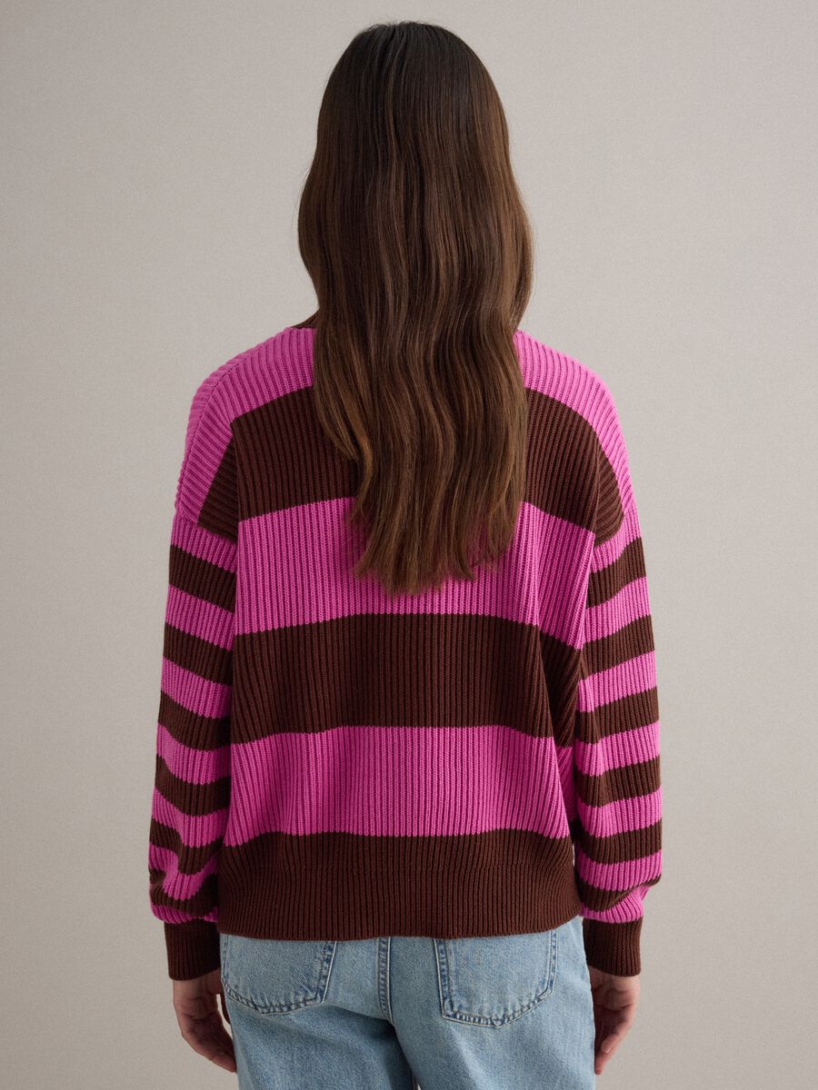 Maglione girocollo a righe multicolor in misto cotone regular fit_3