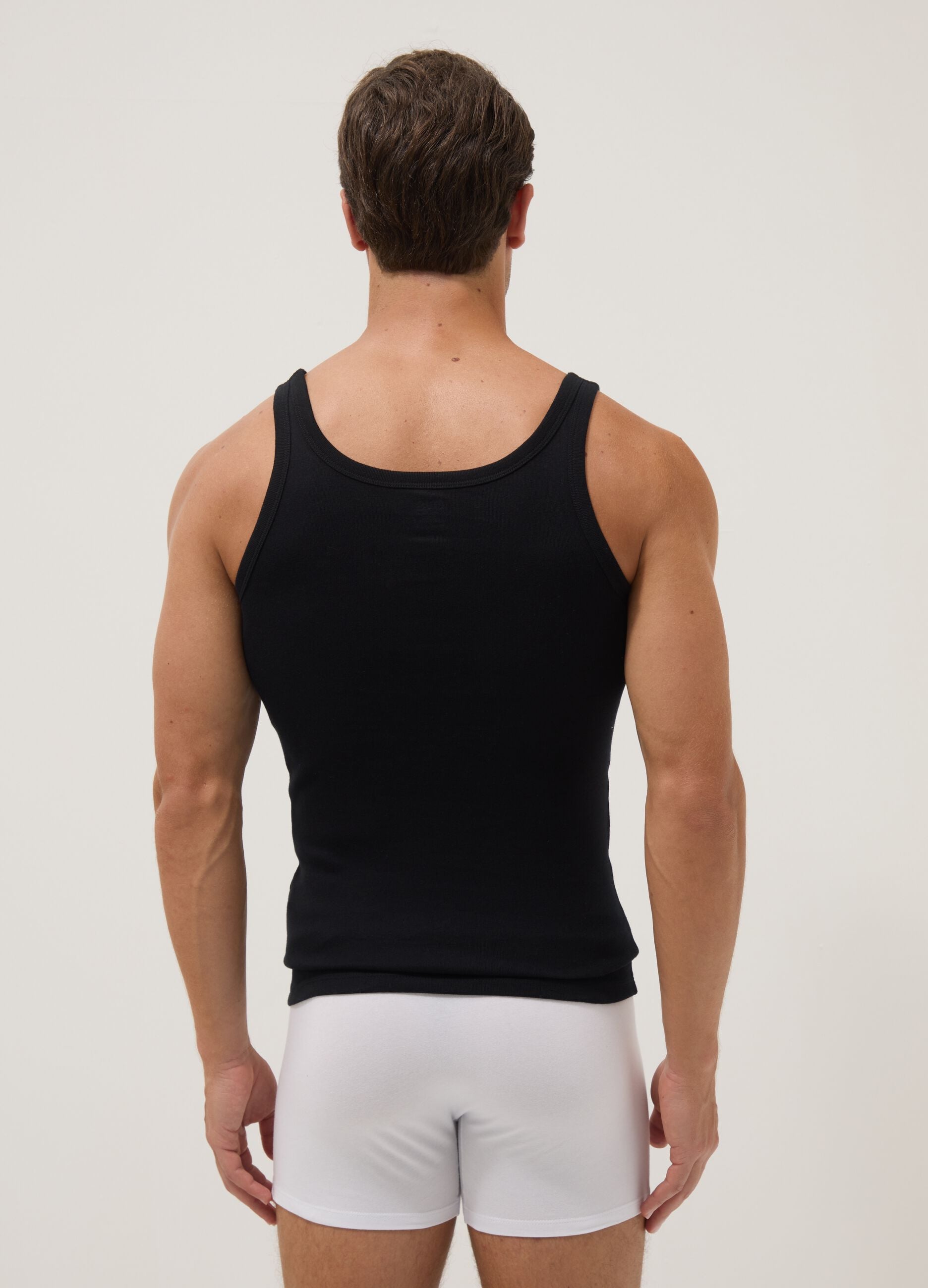 Black pure cotton tank top, regular fit