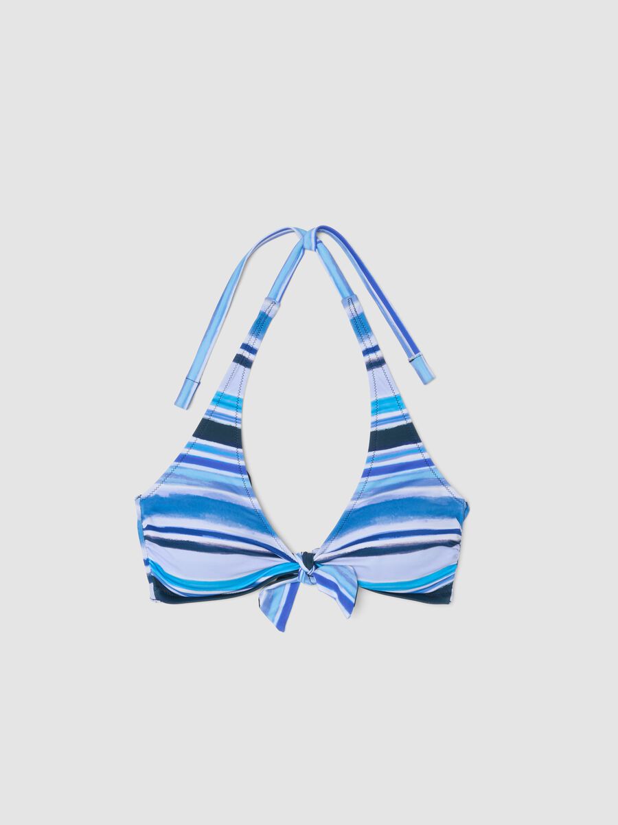 Blue triangle bikini top in stretch fabric_4
