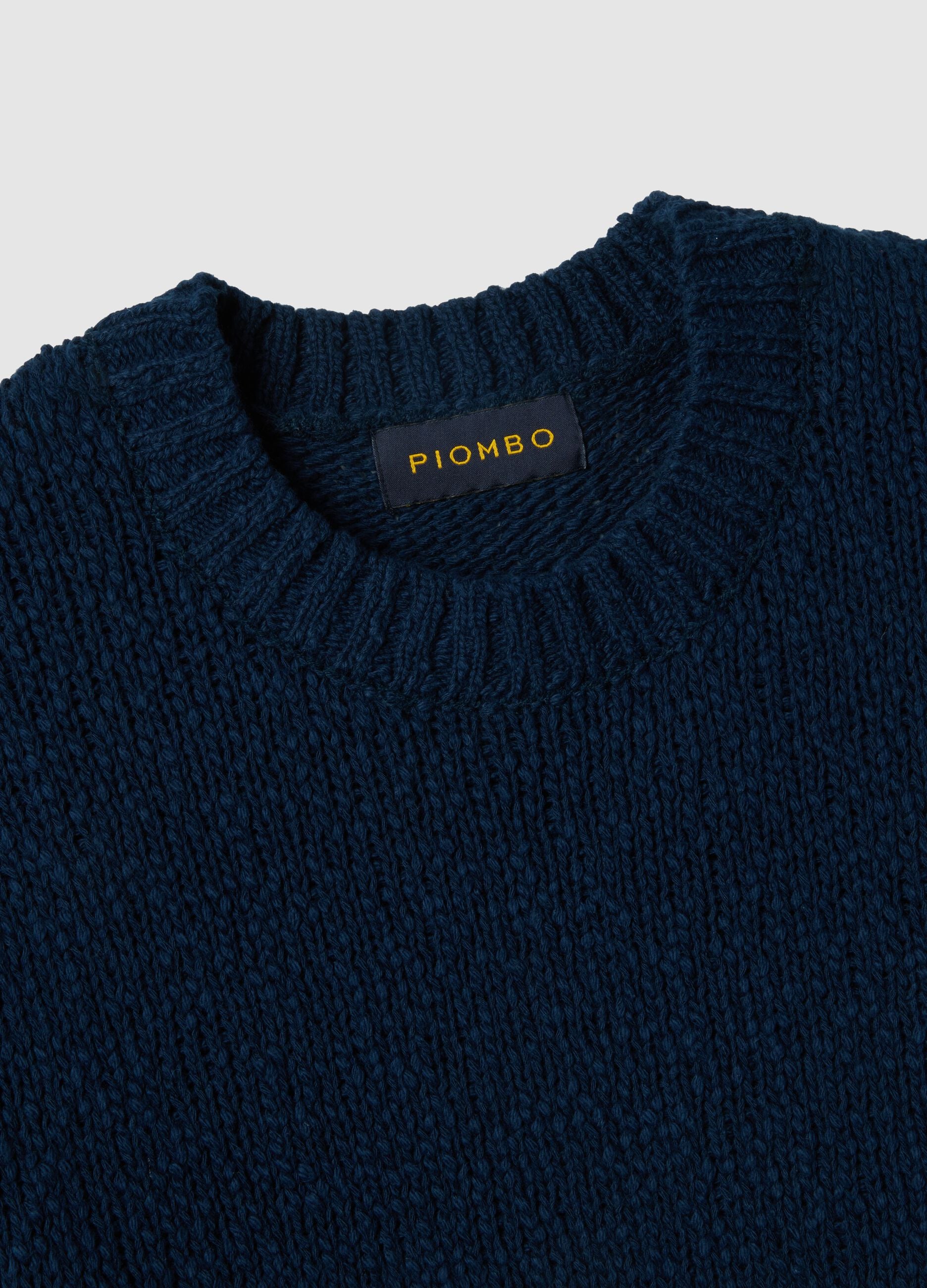 Long sleeve blue pure cotton pullover regular fit