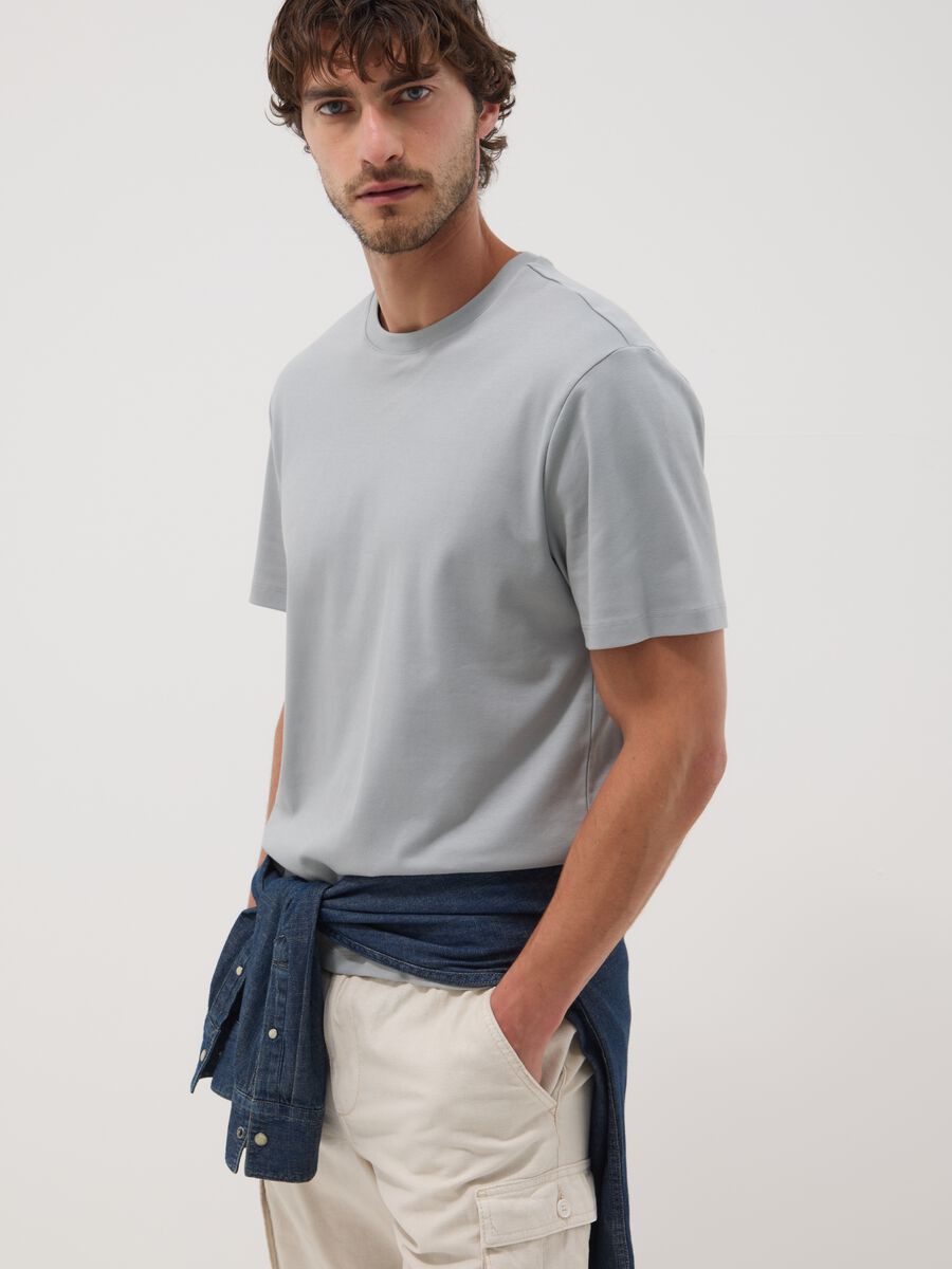 Grey slim-fit T-shirt in pure mercerised cotton_0
