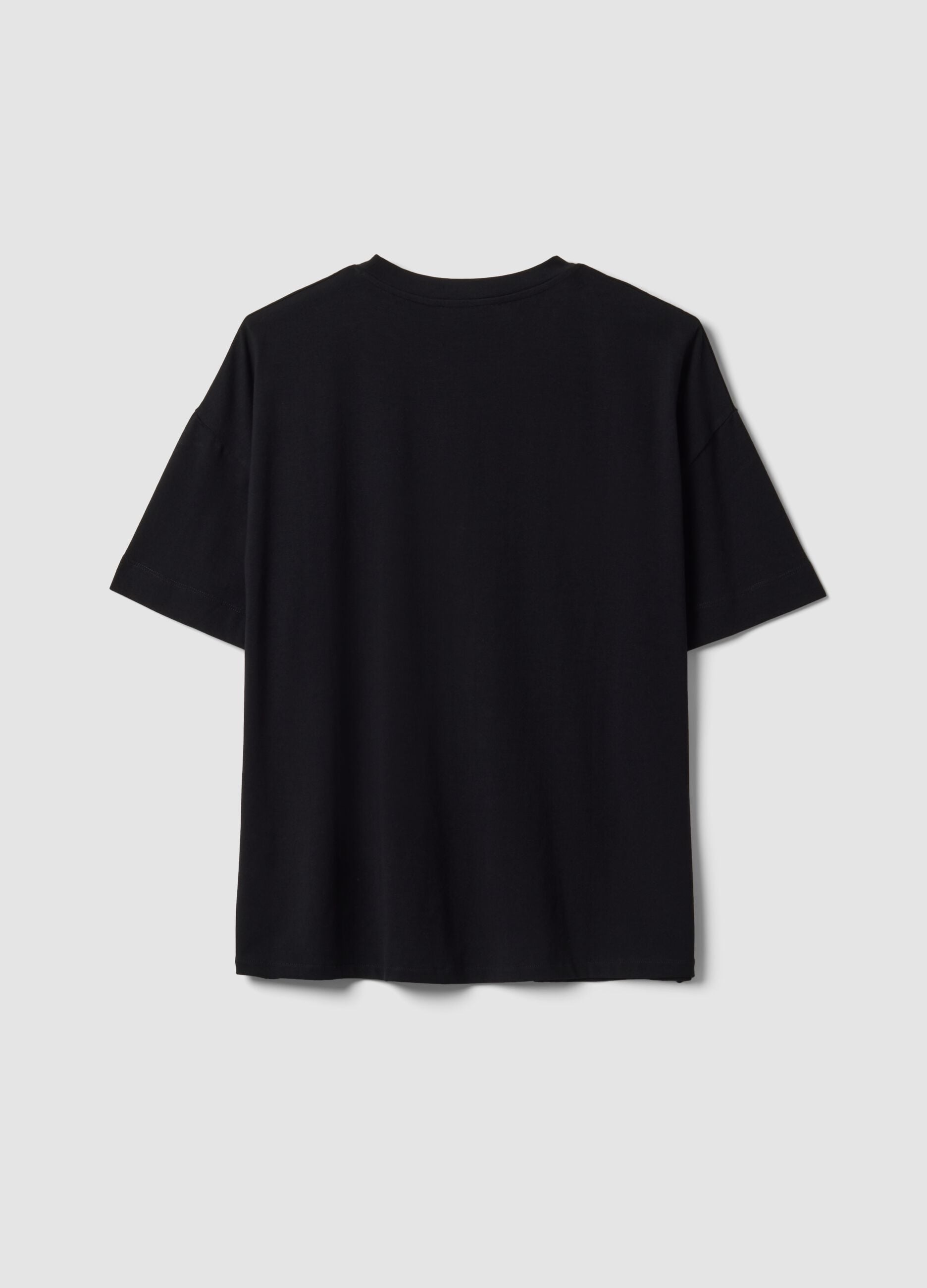 Black crew-neck T-shirt in stretch cotton-modal blend, regular fit