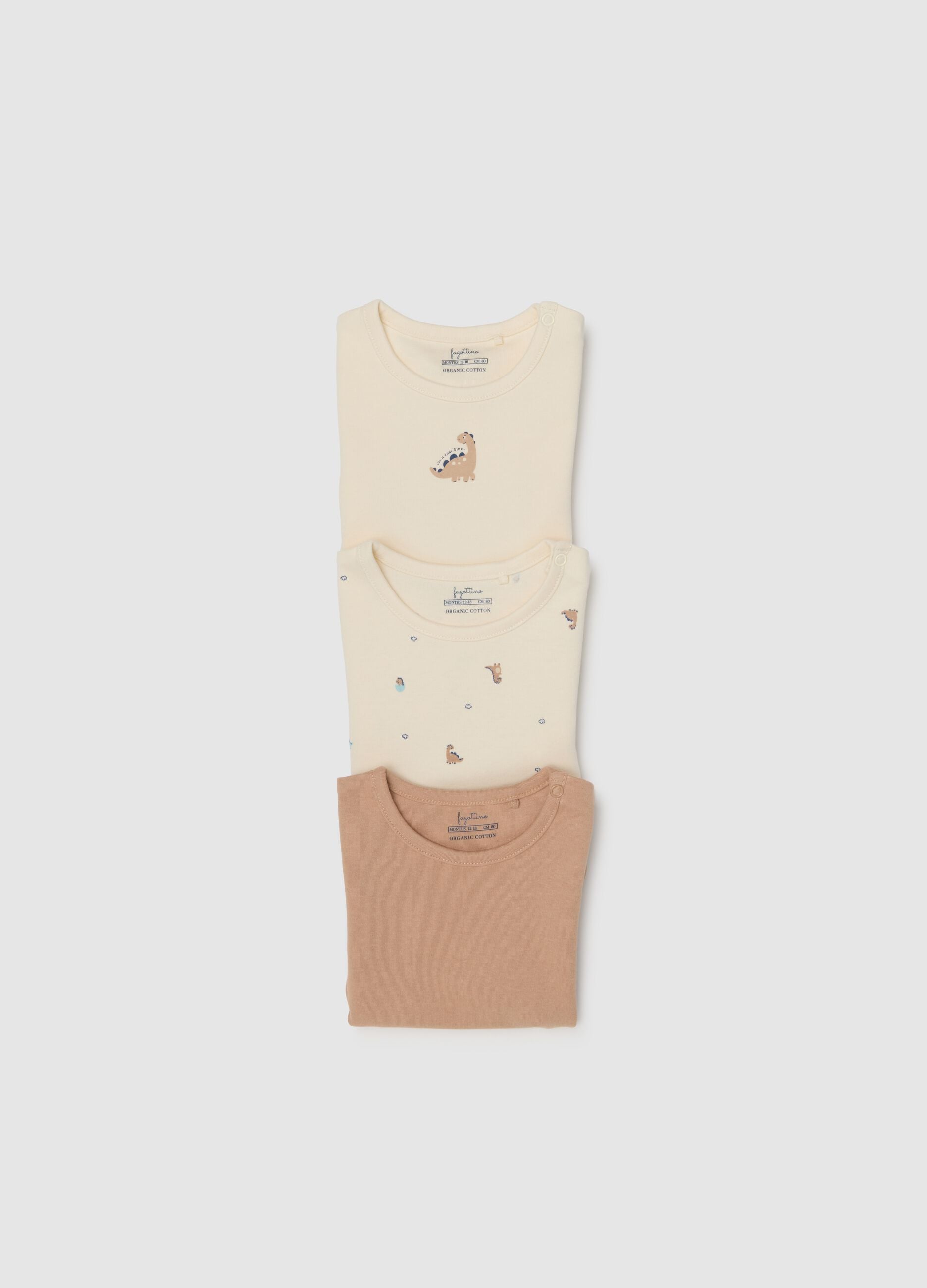 Multicolour short-sleeve bodysuit tripack for infants in pure cotton