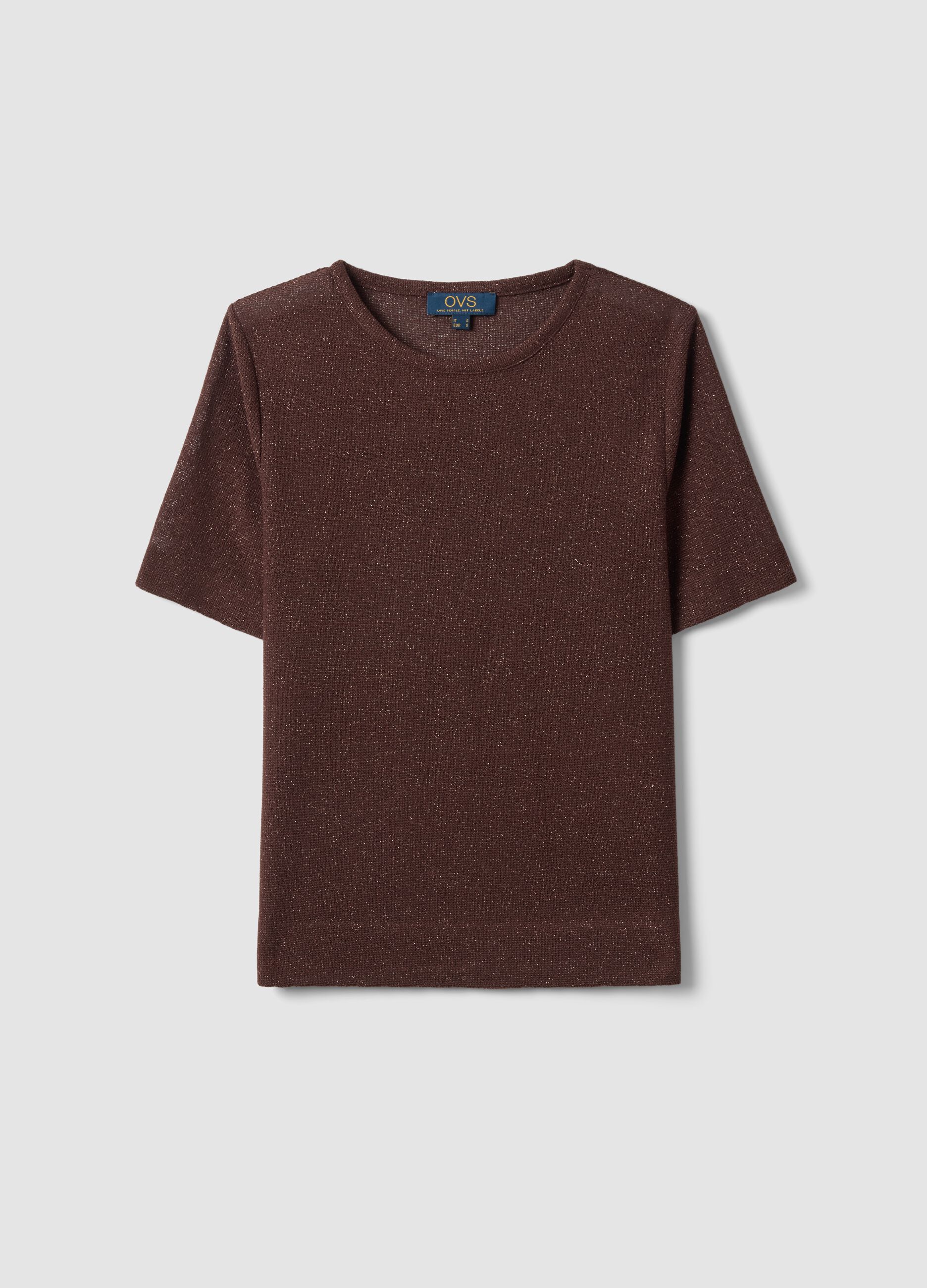 Brown short-sleeve viscose-blend T-shirt, regular fit