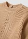 Beige knit jumper with openwork crew neck_2