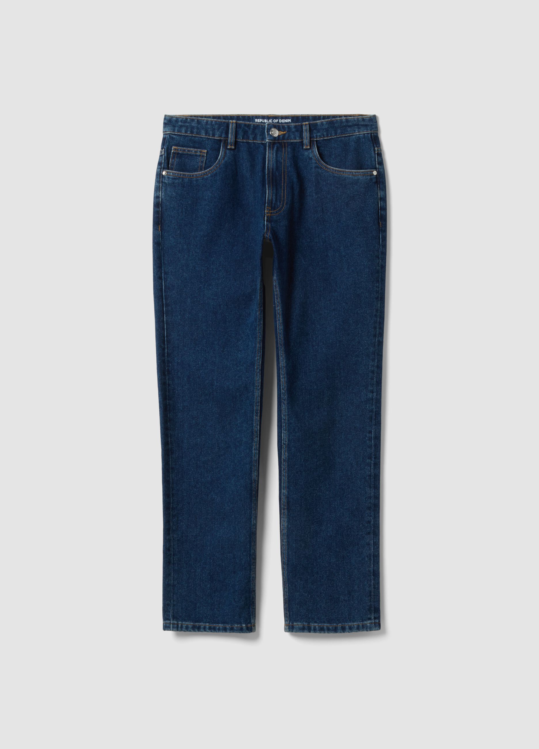 Blue cotton blend trousers with regular fit
