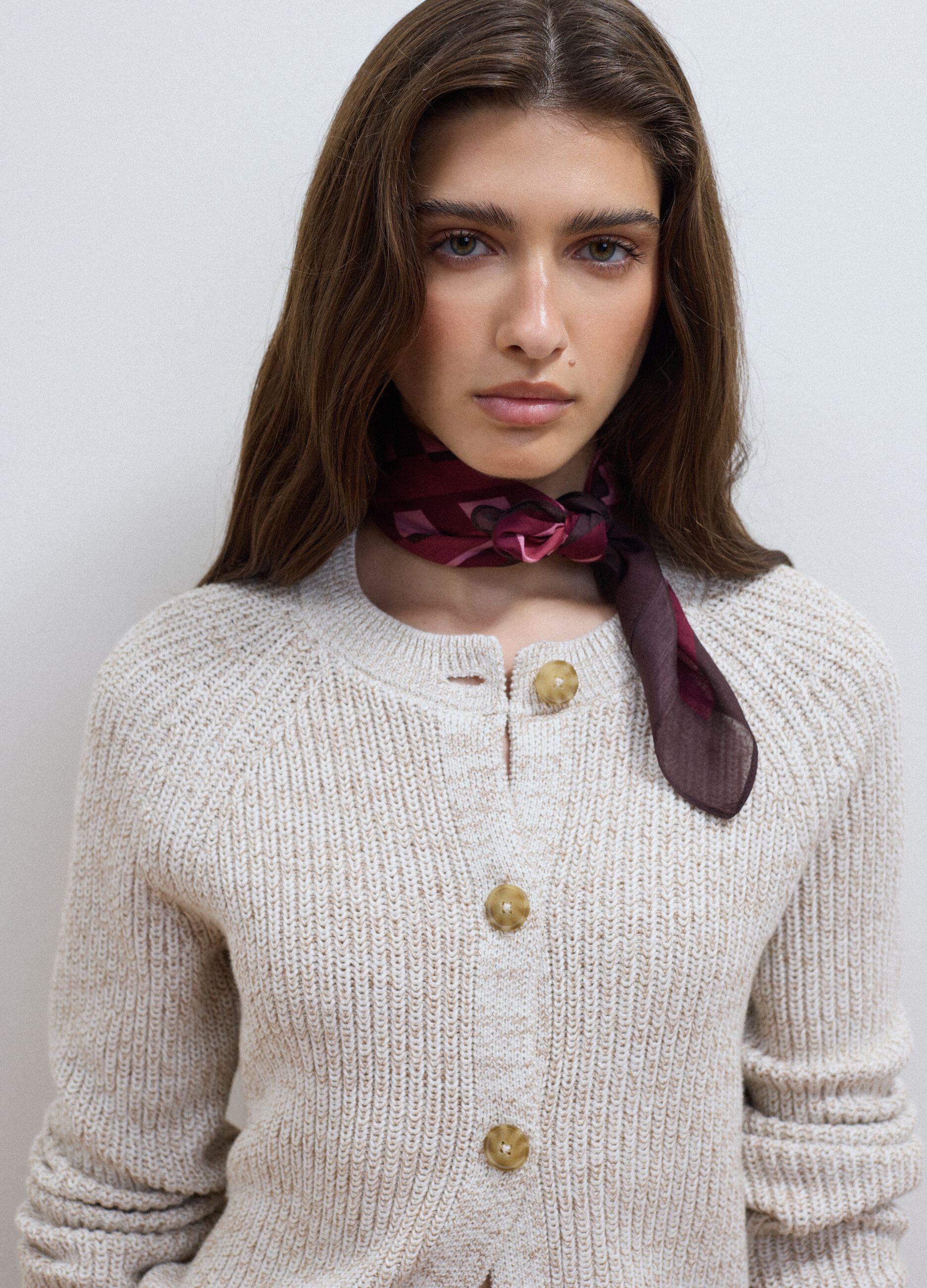 White pure cotton knitted cardigan, regular fit