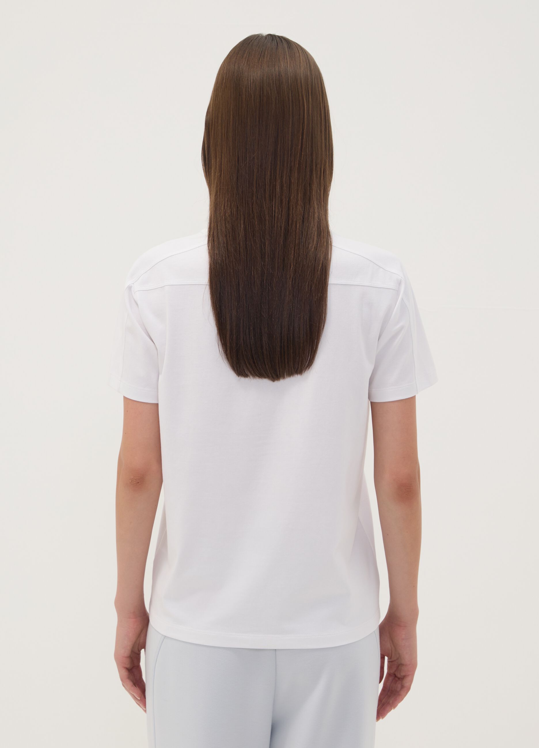 White stretch cotton jersey T-shirt with print, regular fit