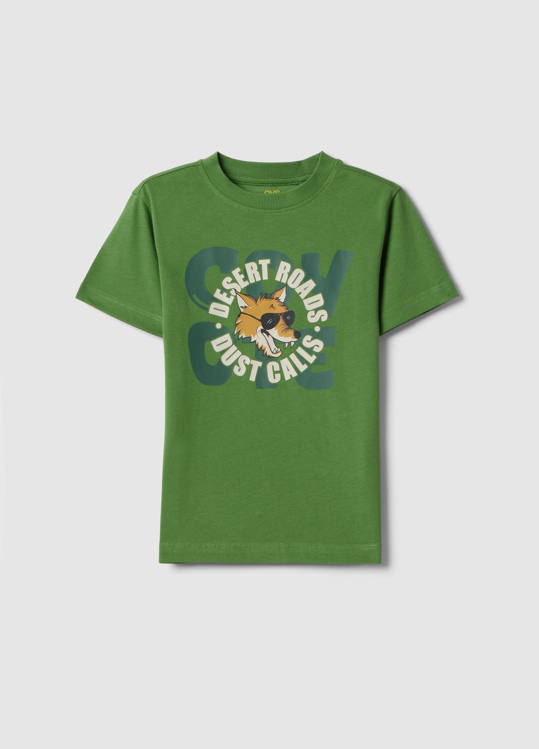 Green pure cotton regular fit T-shirt for children with print