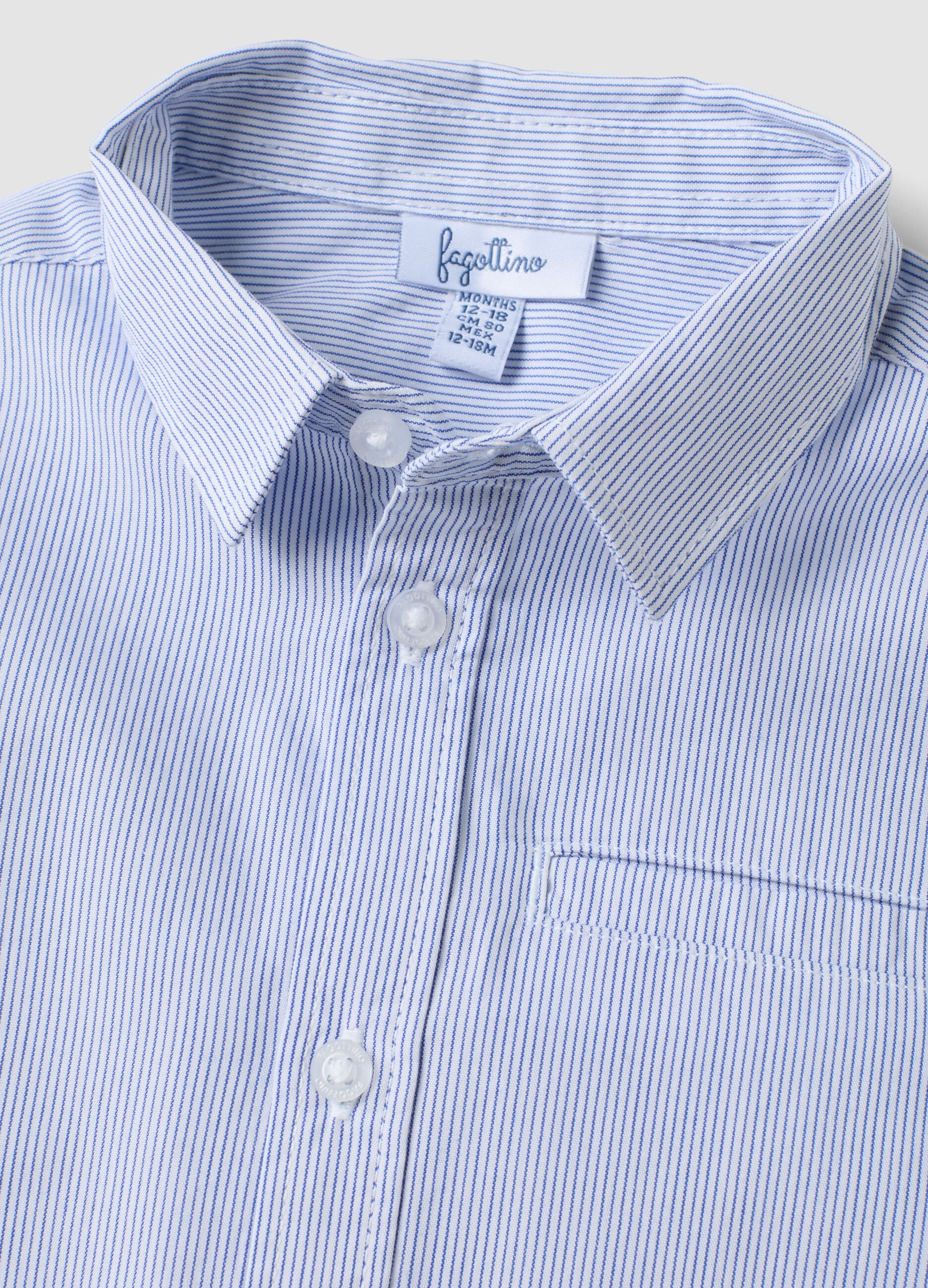Camicia bianca a righe in puro cotone con taschino per bimbo