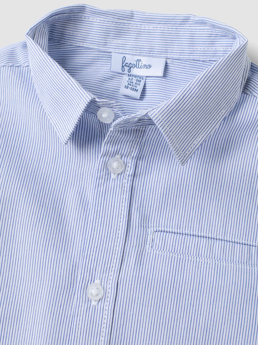 White striped pure cotton shirt with chest pocket for boys_2
