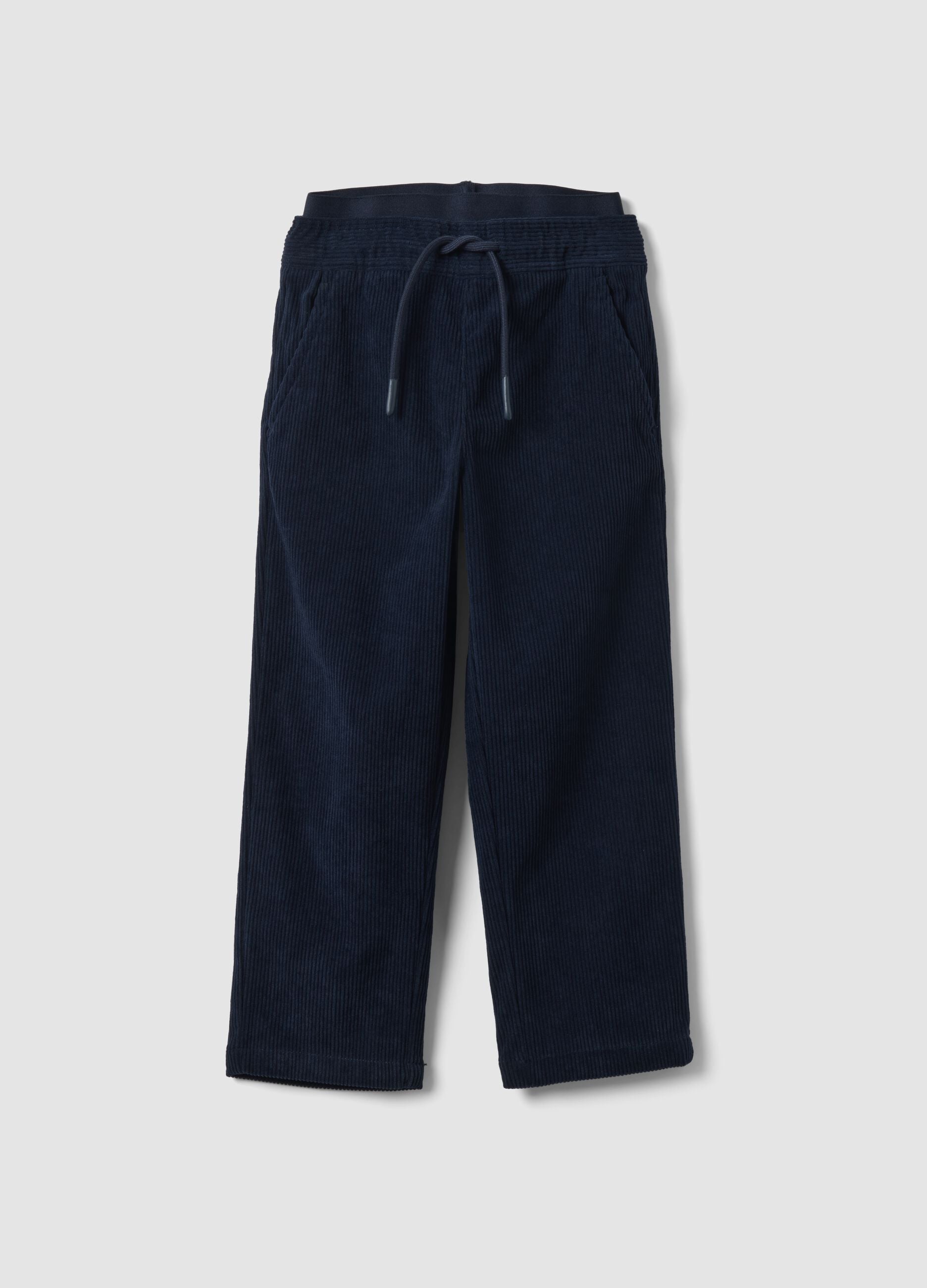 Blue ribbed regular-fit joggers with elasticated waist