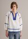White pure cotton blouse with blue piping, regular fit_2