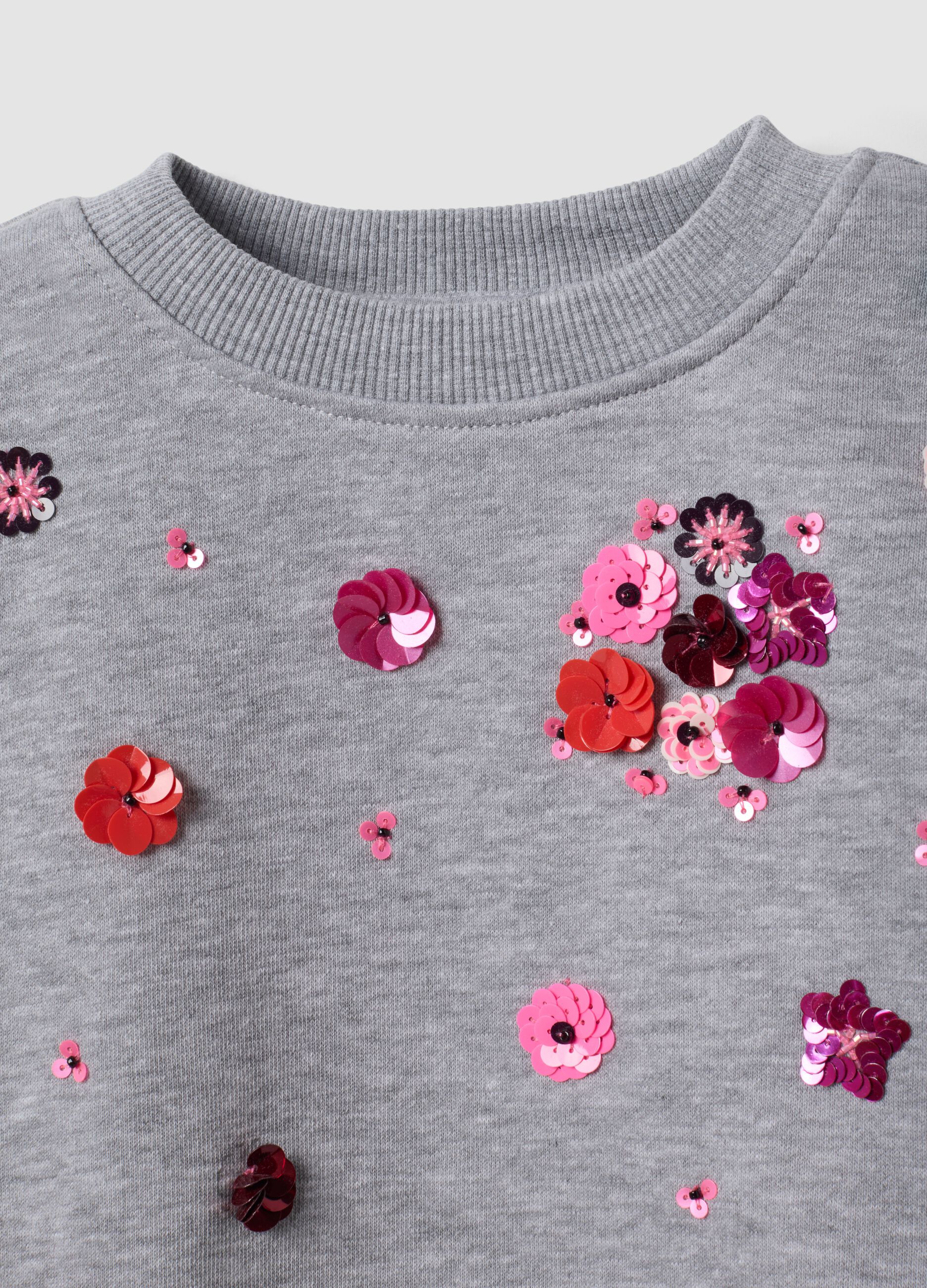 Grey cotton-blend crew-neck sweatshirt with sequins