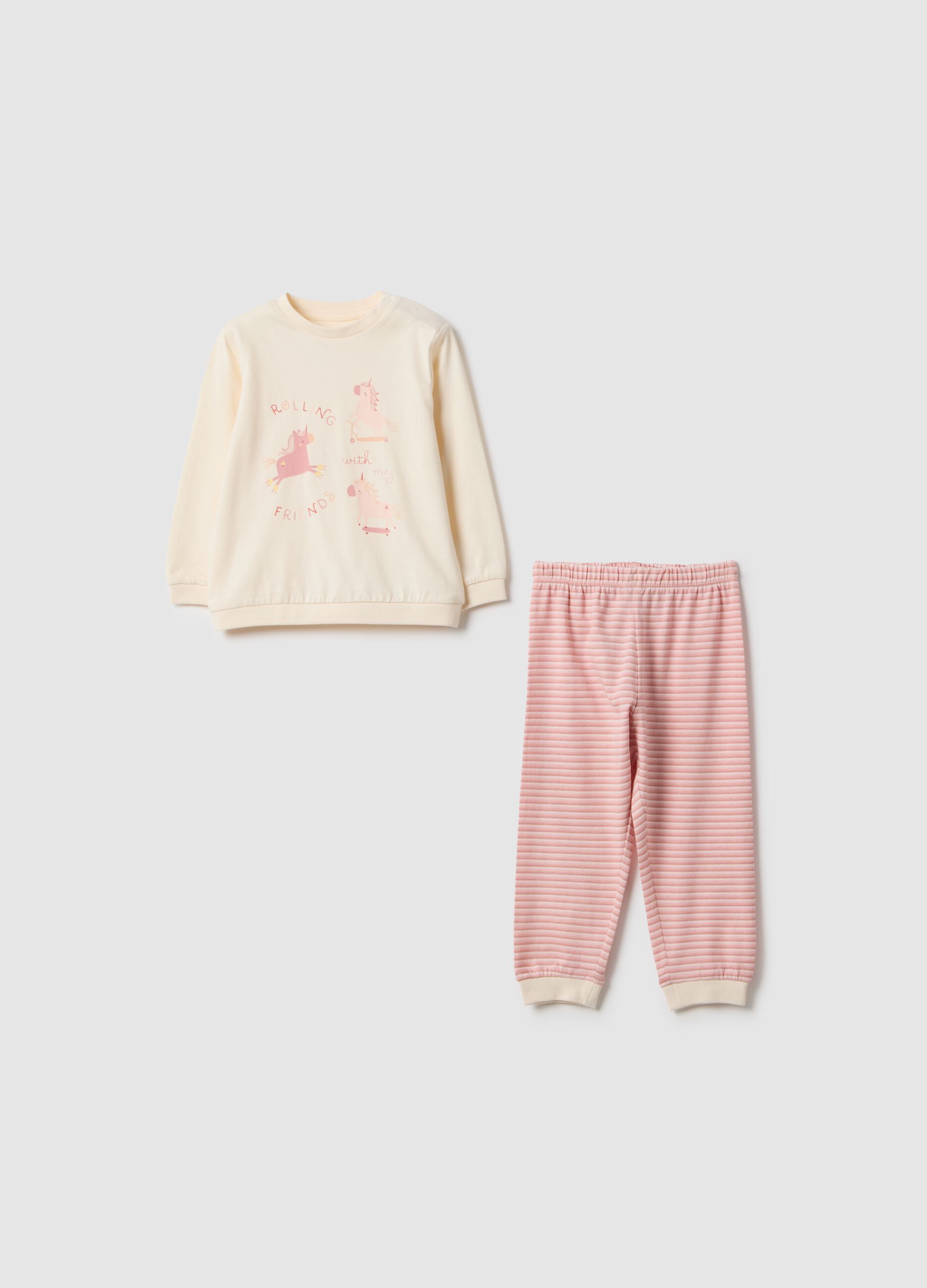 Multicoloured striped pyjamas for baby girls in pure cotton, regular fit