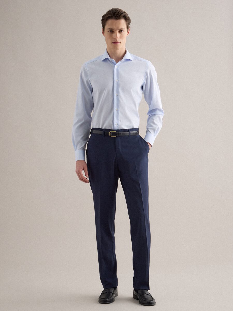 Camicia in puro cotone azzurra slim fit no iron_1