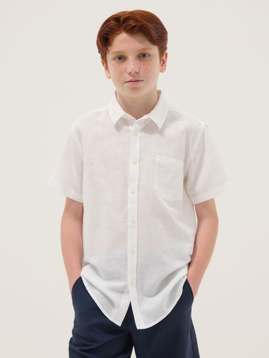 Boys&rsquo; white linen-cotton blend shirt, regular fit_0