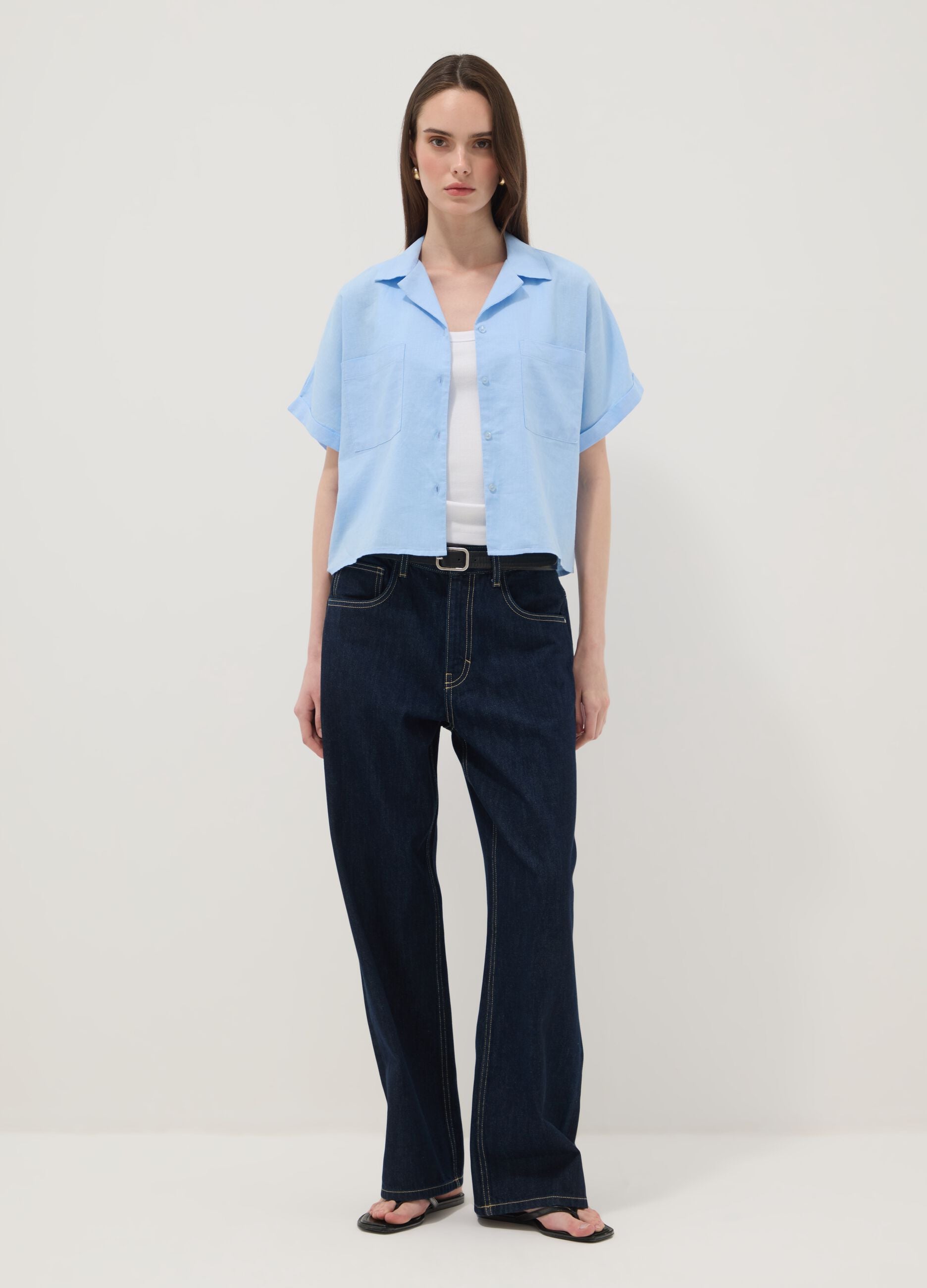 Light blue linen and viscose blend shirt, regular fit