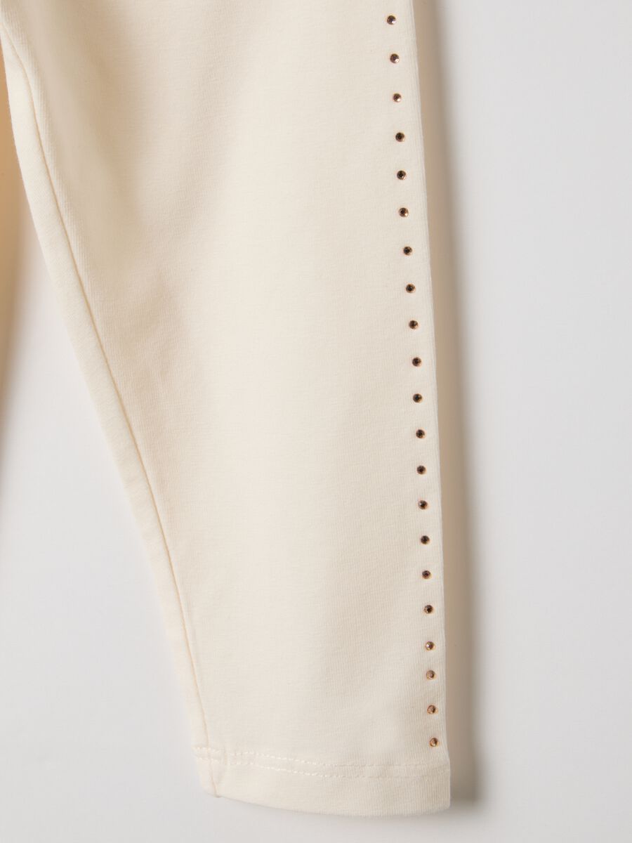 Leggings in cotone elasticizzato beige da bimba slim fit_3