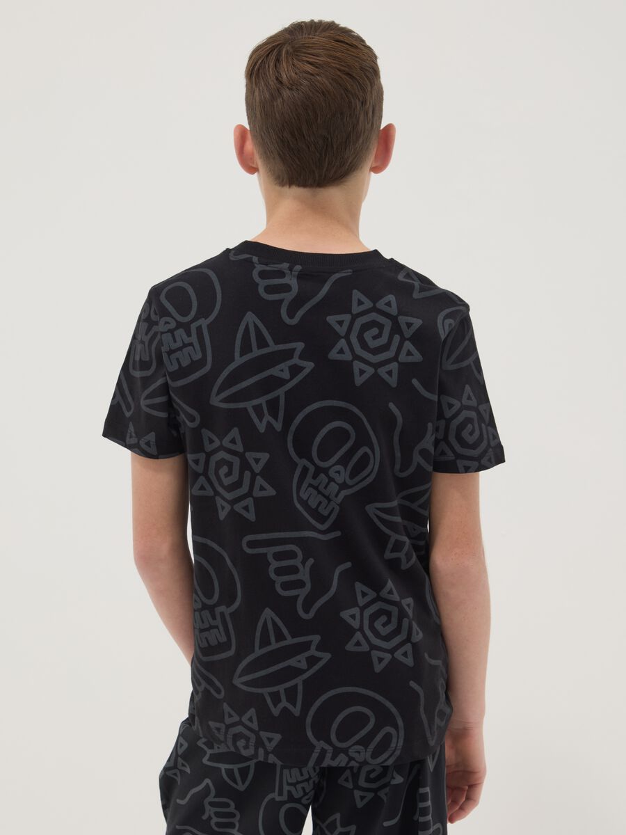T-shirt nera a maniche corte in puro cotone_1