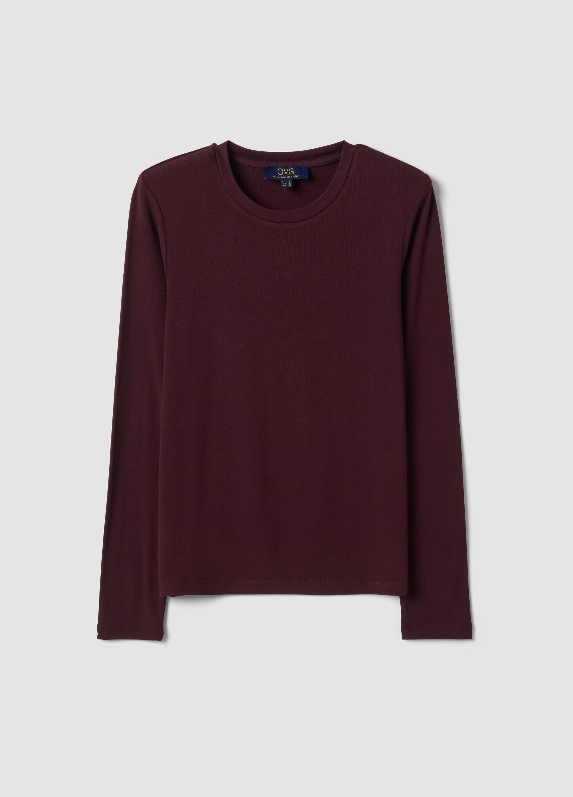 Purple crew-neck T-shirt in stretch viscose and wool, regular fit
