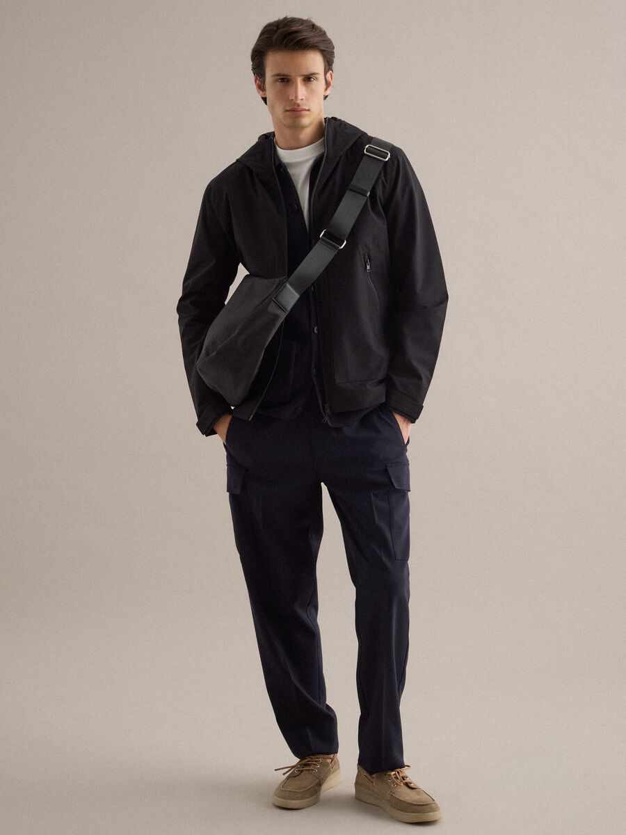 Black regular fit jacket with hood and zip_2