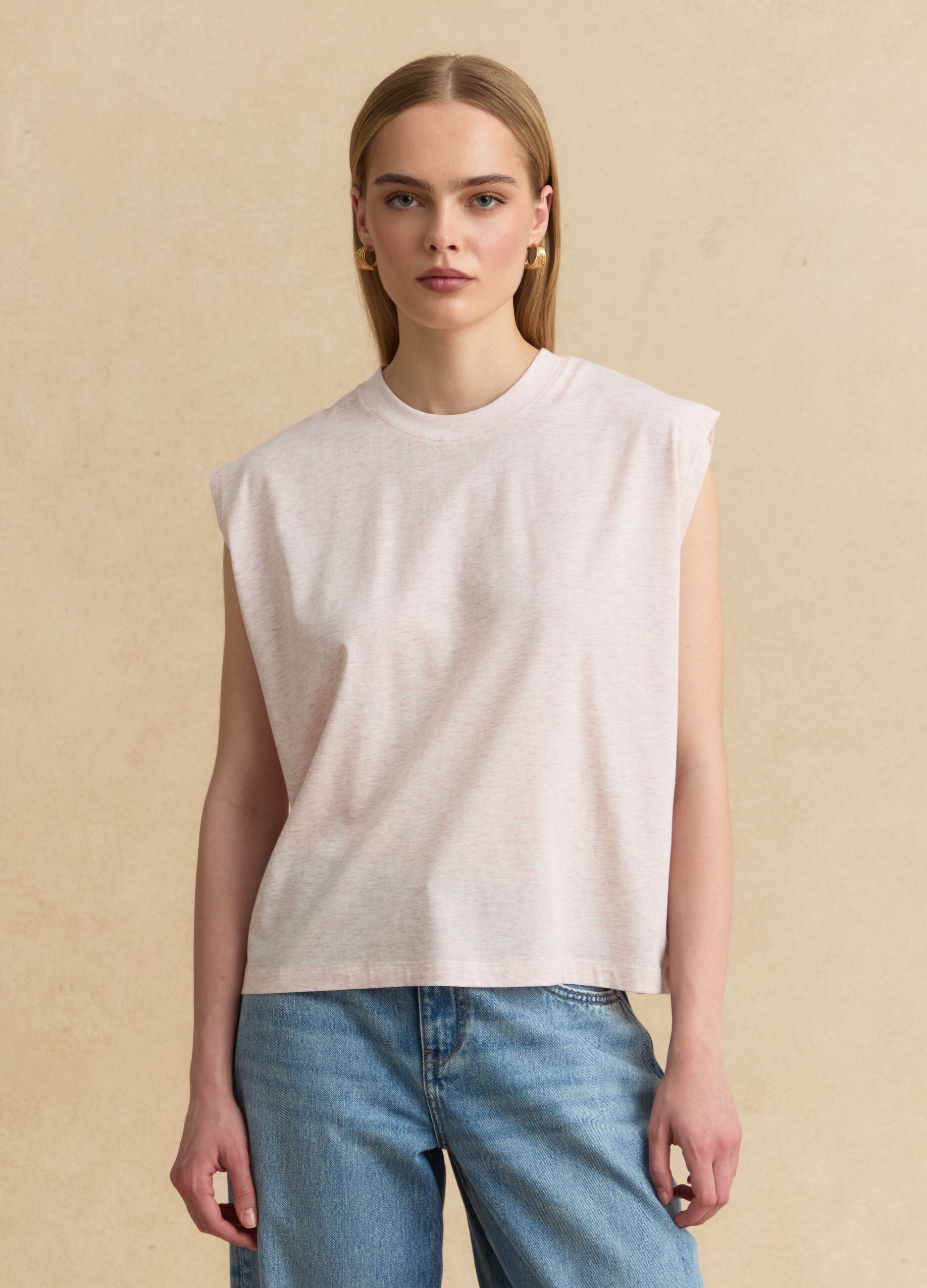 Pink short-sleeve T-shirt in lyocell and cotton blend