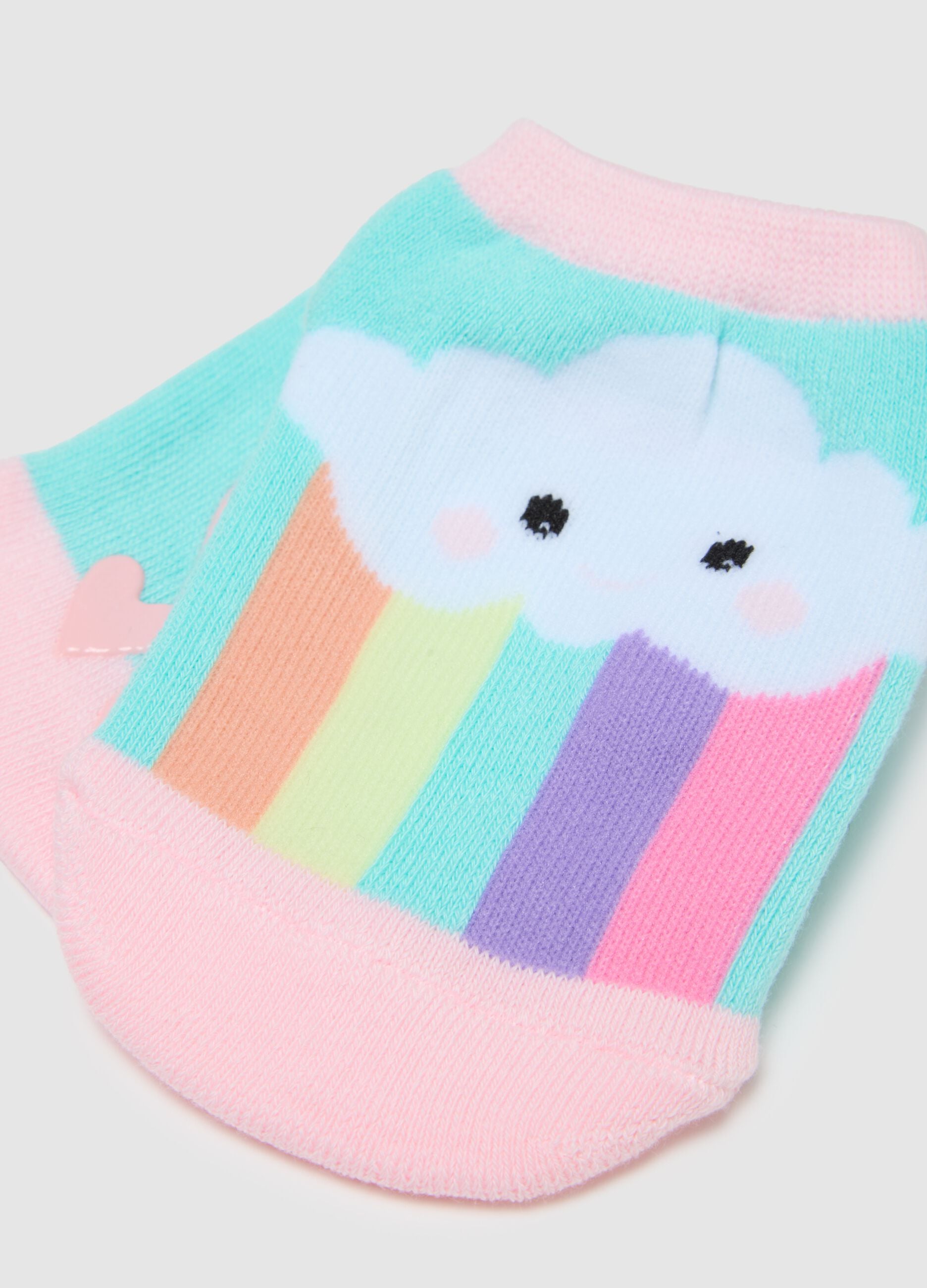 Multicolour cotton blend anti-slip socks for girls with prints