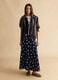 Long blue skirt with white polka dots in cotton and linen blend_0