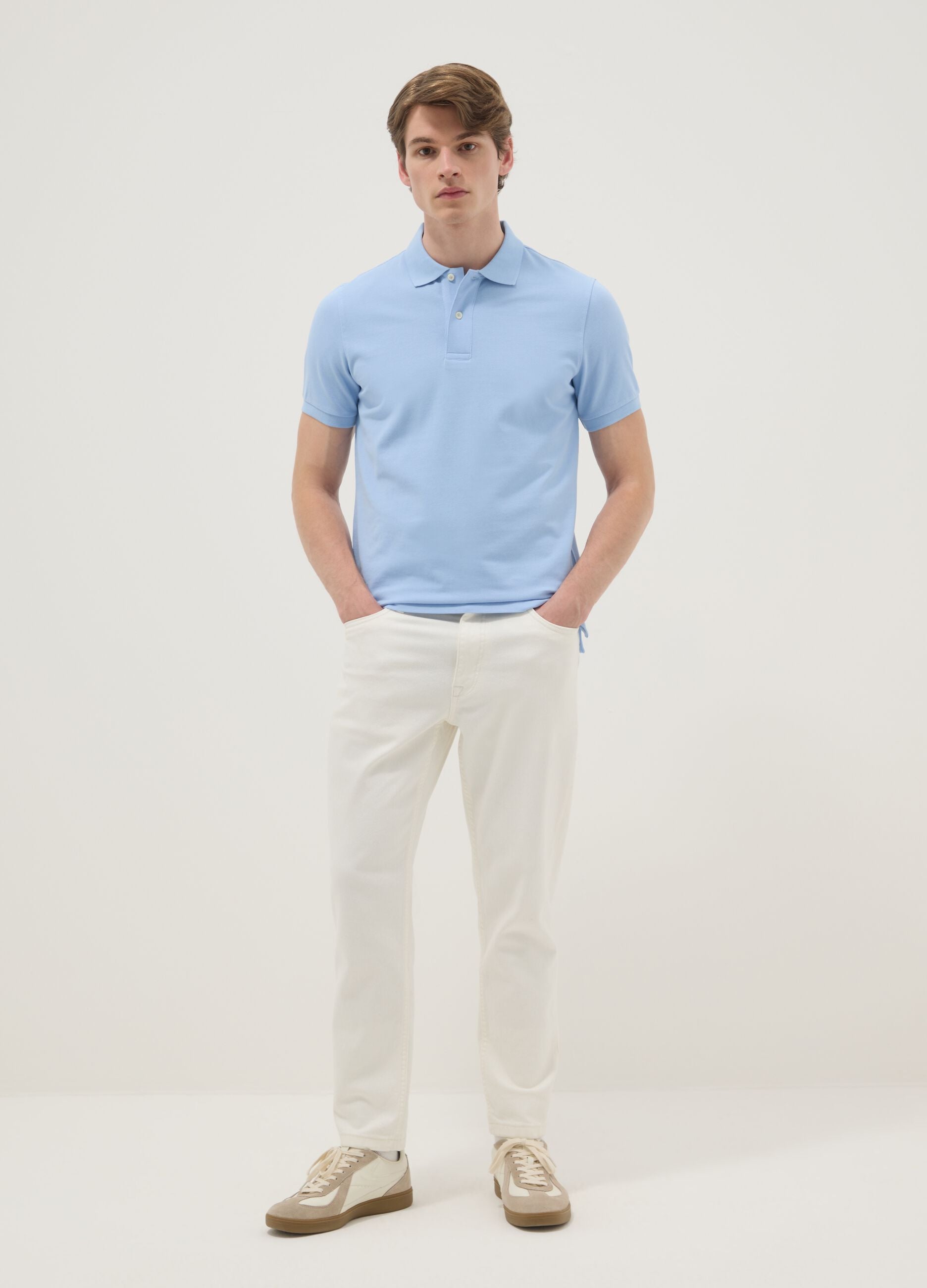 Sky Blue Short Sleeve Polo Shirt in Pure Cotton Regular Fit