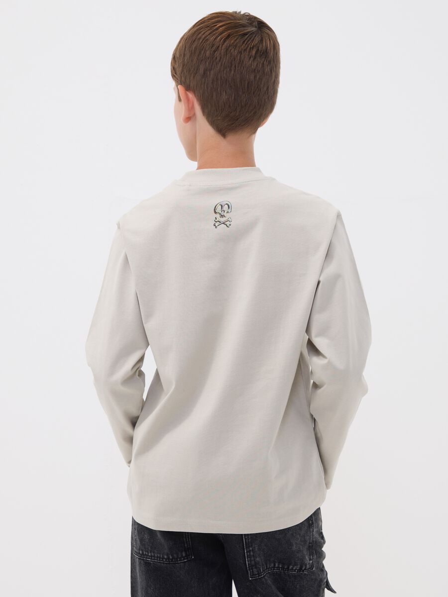 T-shirt grigia in puro cotone con girocollo stampata per ragazzo_1