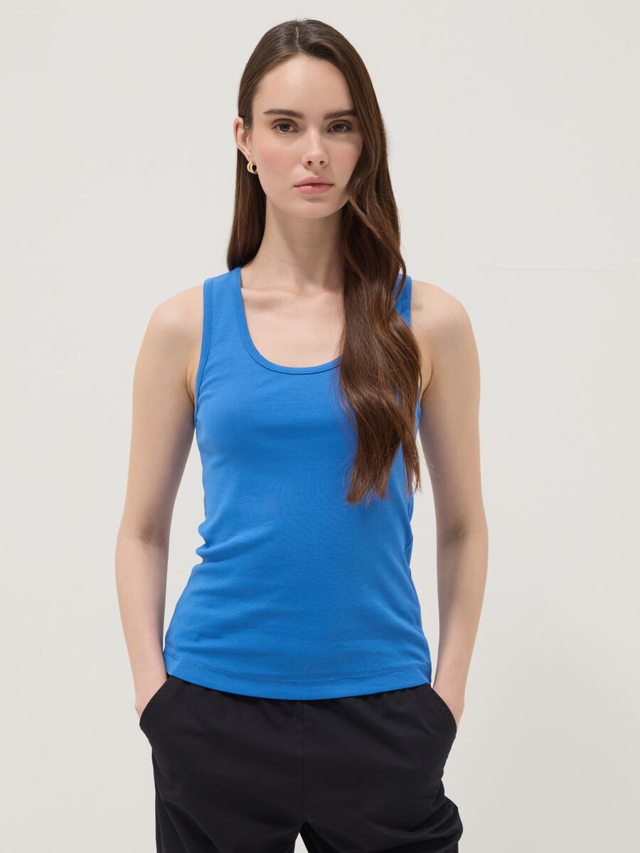 Blue pure cotton vest top_1