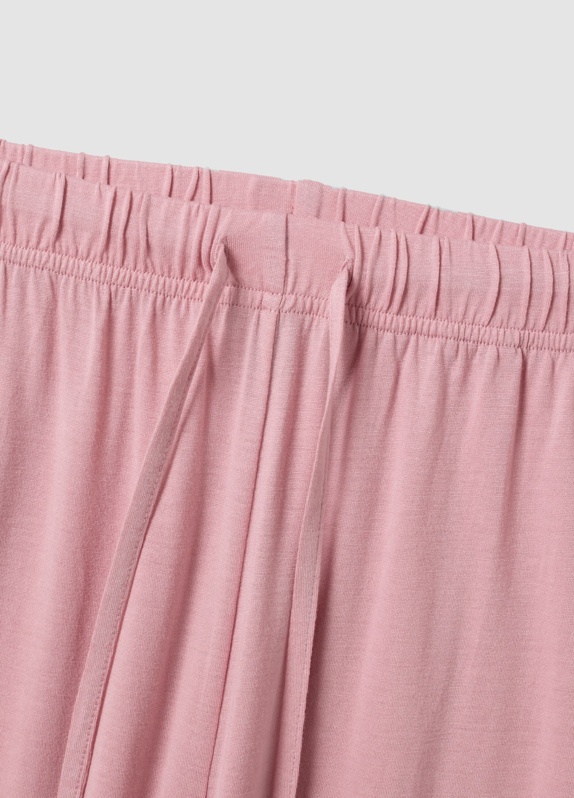 Pink pure viscose pyjama trousers with drawstring, regular fit