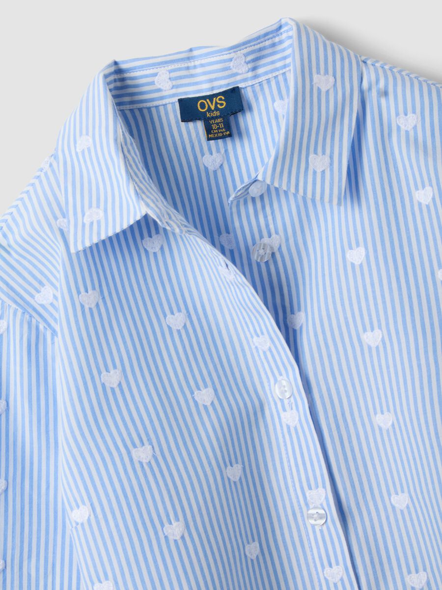 Blue striped pure cotton shirt with hearts for girls_4