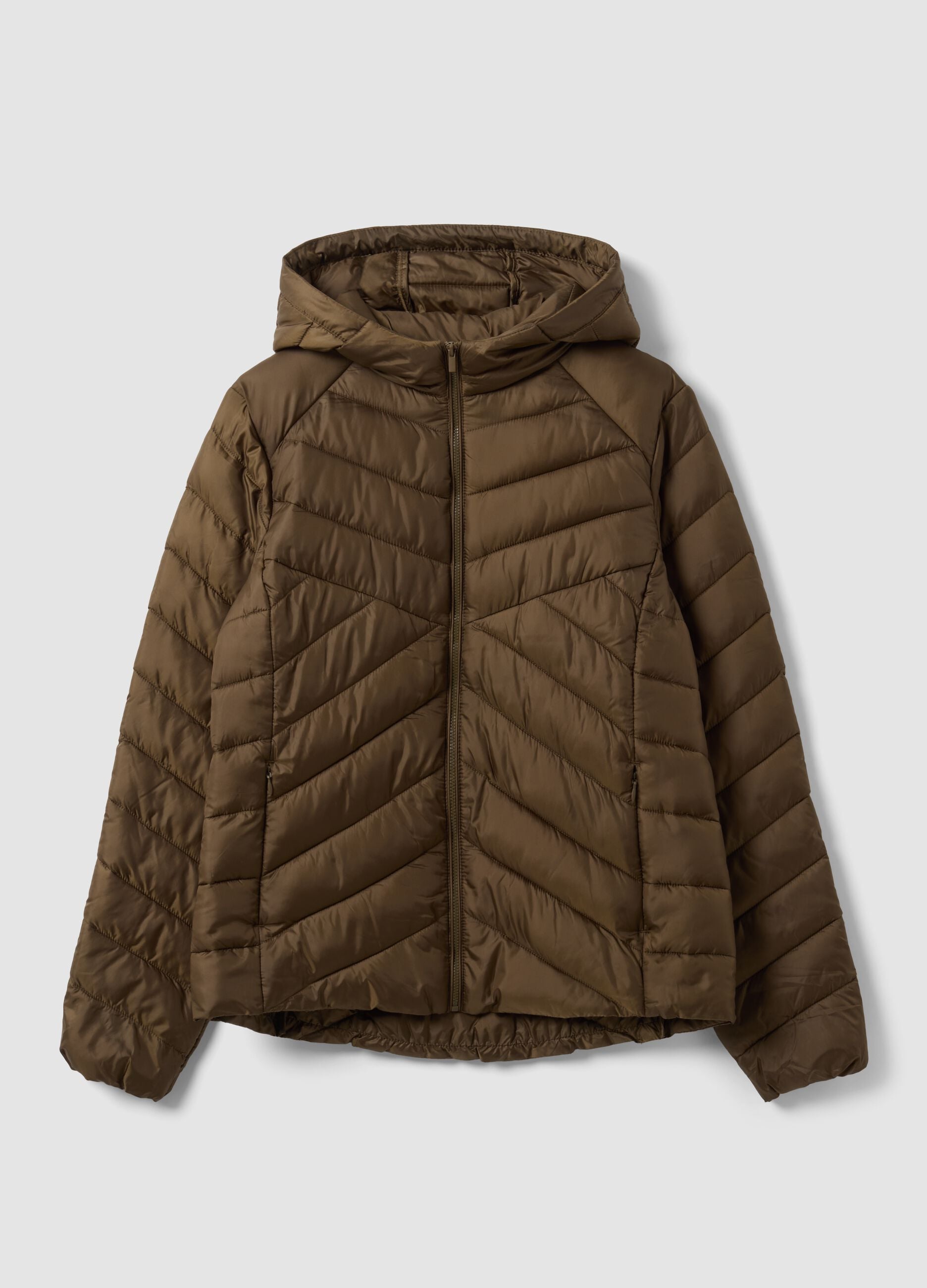 Green Ultralight quilted hooded jacket with zip