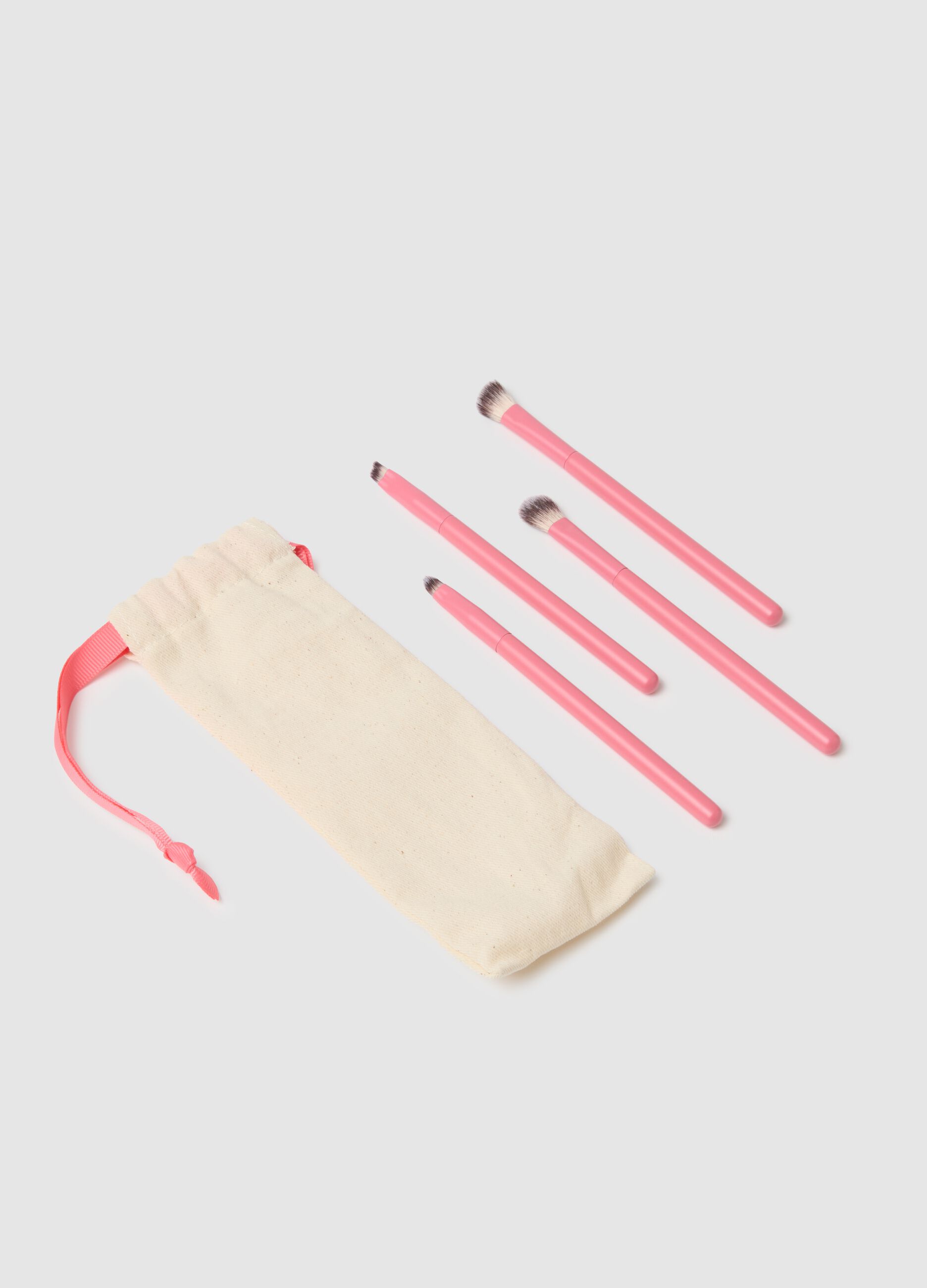 Pink essential eye brush set - kit with 4 brushes for eyes and eyebrows