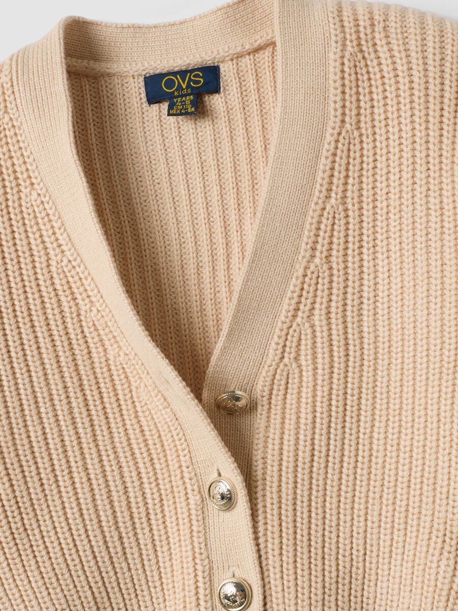Girls&rsquo; beige cotton-blend cardigan with buttons_2