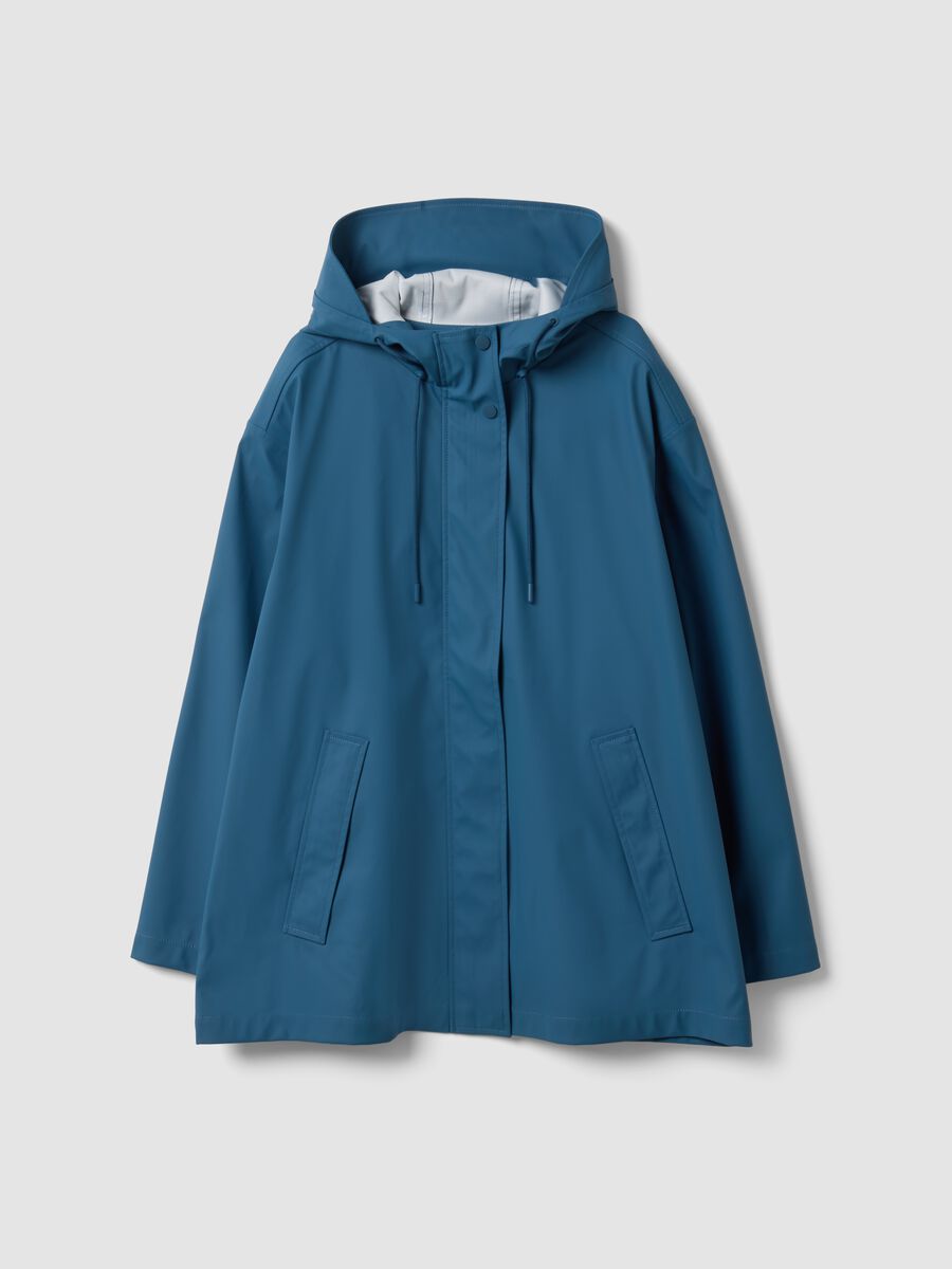 Blue hooded rain jacket with zip, regular fit_0
