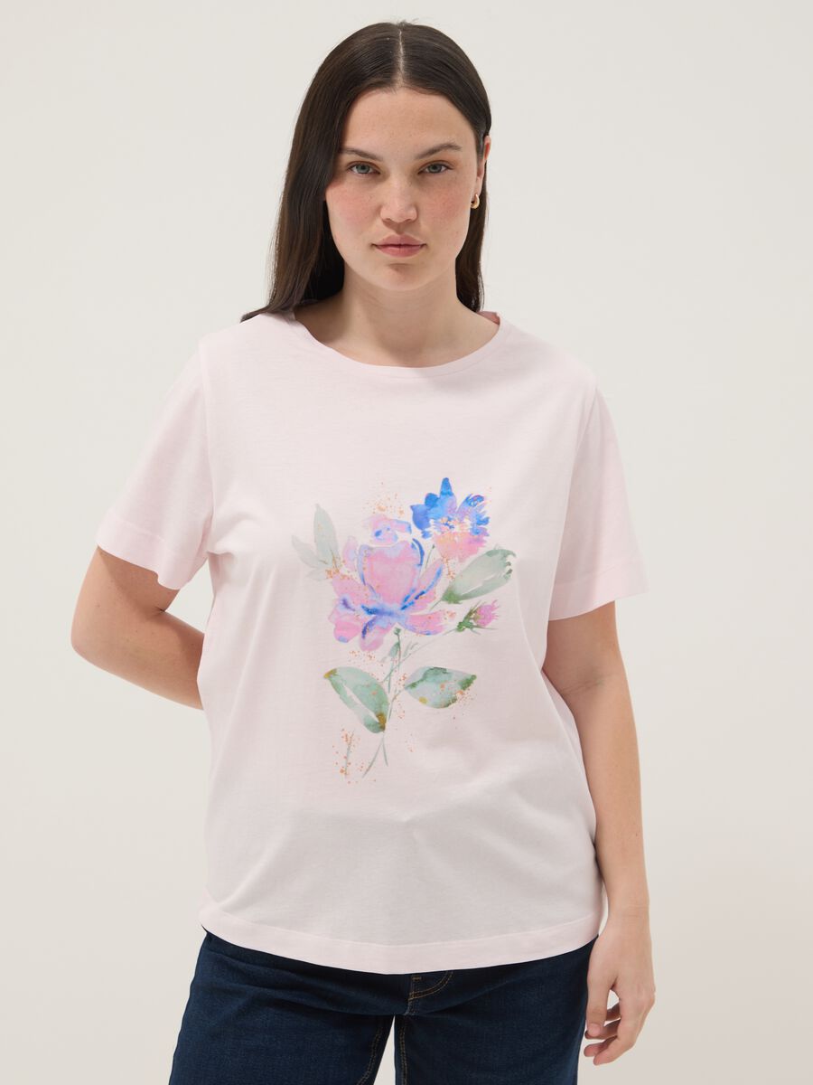 Pink short-sleeve pure cotton regular-fit printed T-shirt_1